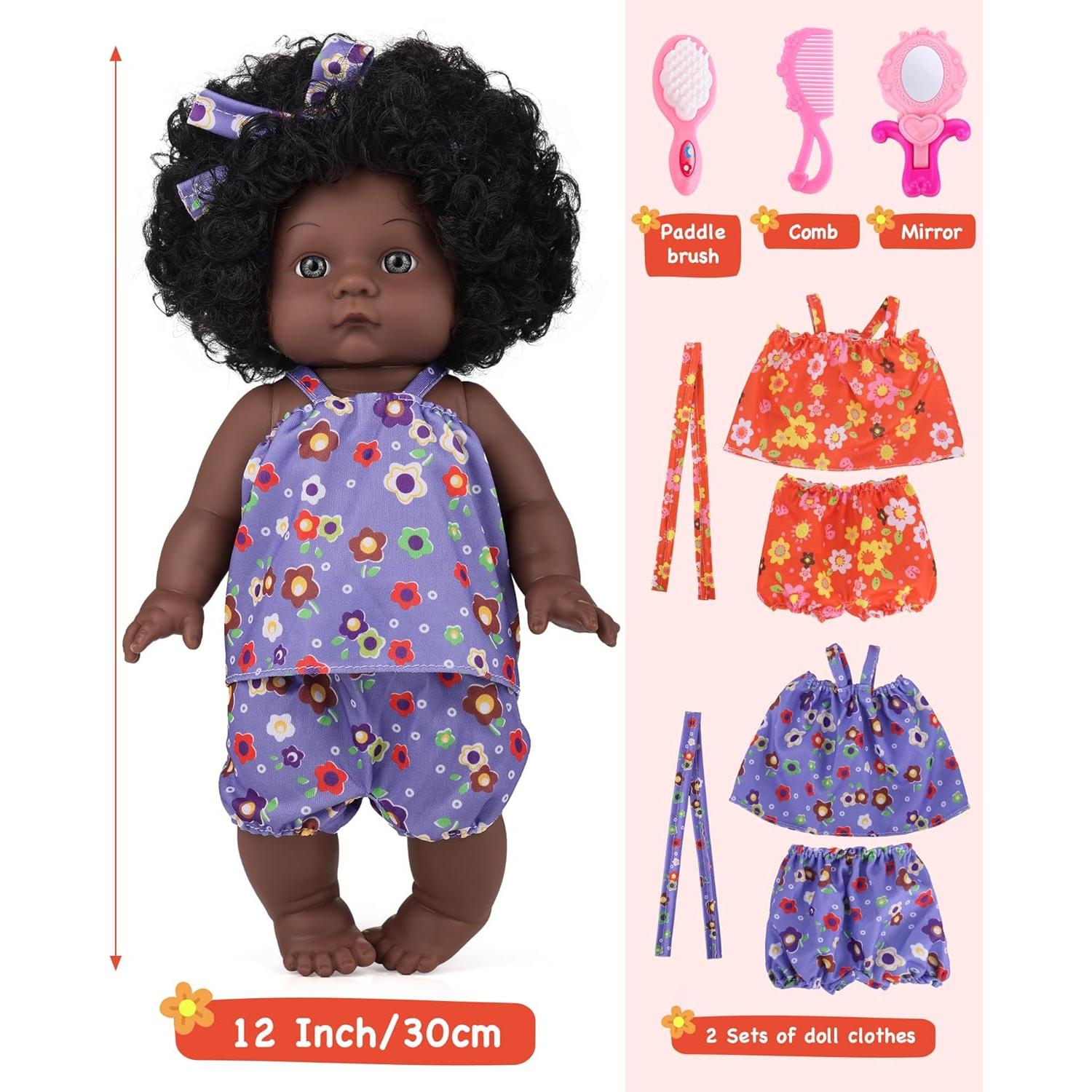 Muñeca Bebé Negra GAGAKU 30 cm con Ropa y Accesorios