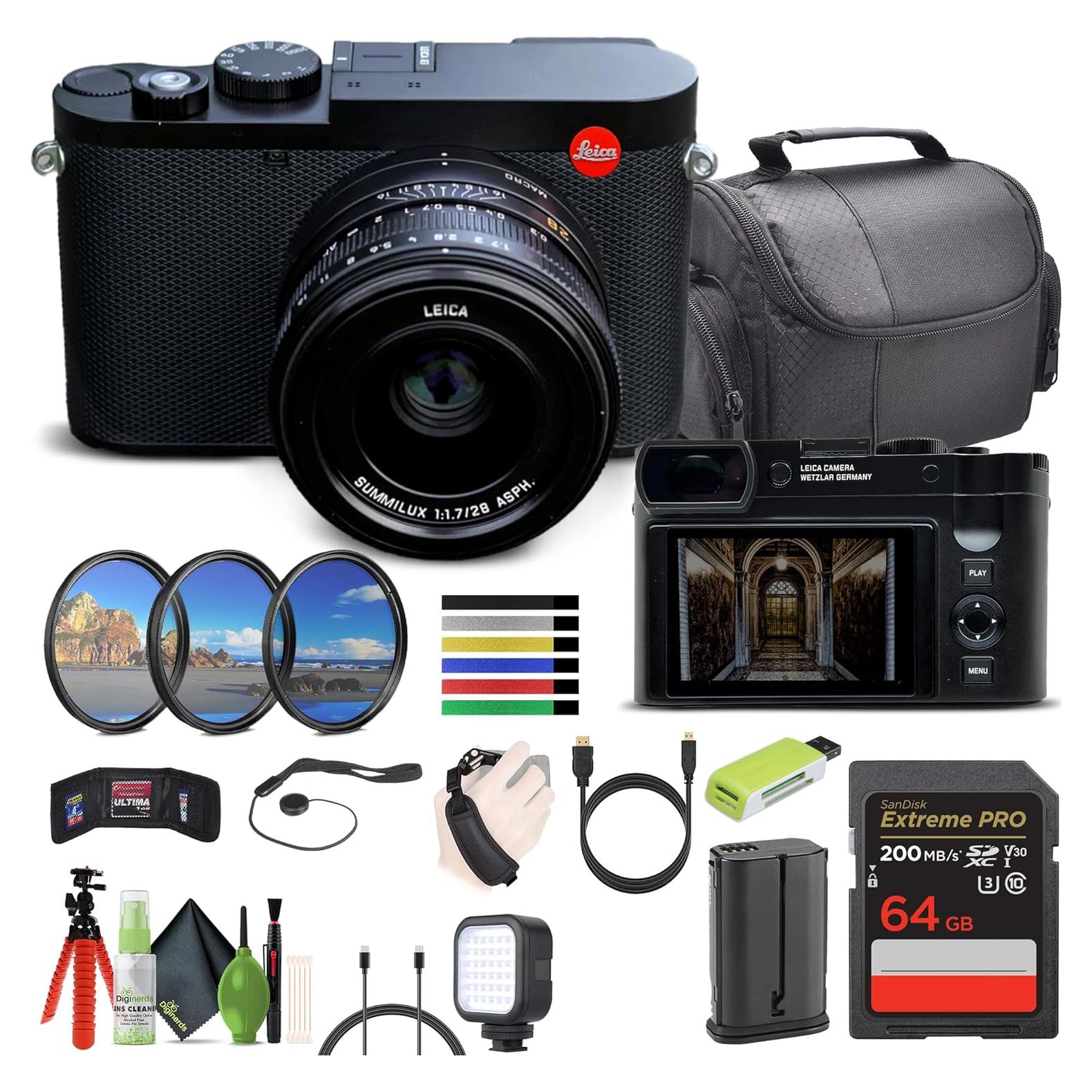 Leica Q3 Compact Digital Camera 19080, 60MP Full-Frame BSI CMOS Sensor, Summilux 28mm f/1.7 Prime Lens, 8K Video Recording, Photography Camera Bundle 64GB SD Card+ Cleaning Kit + Camera Bag and More