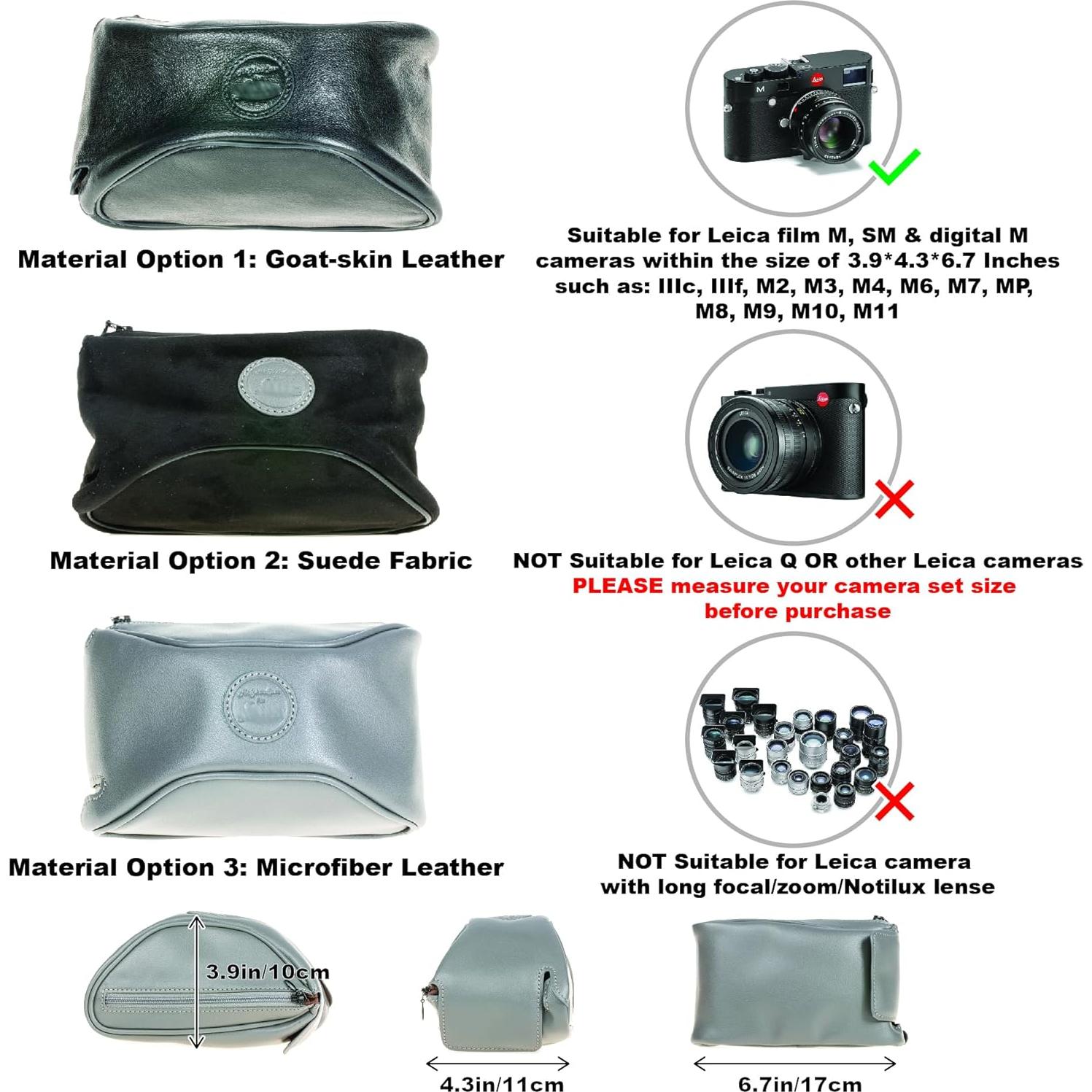 Funda de tela de ante para cámaras Leica M y sin espejo