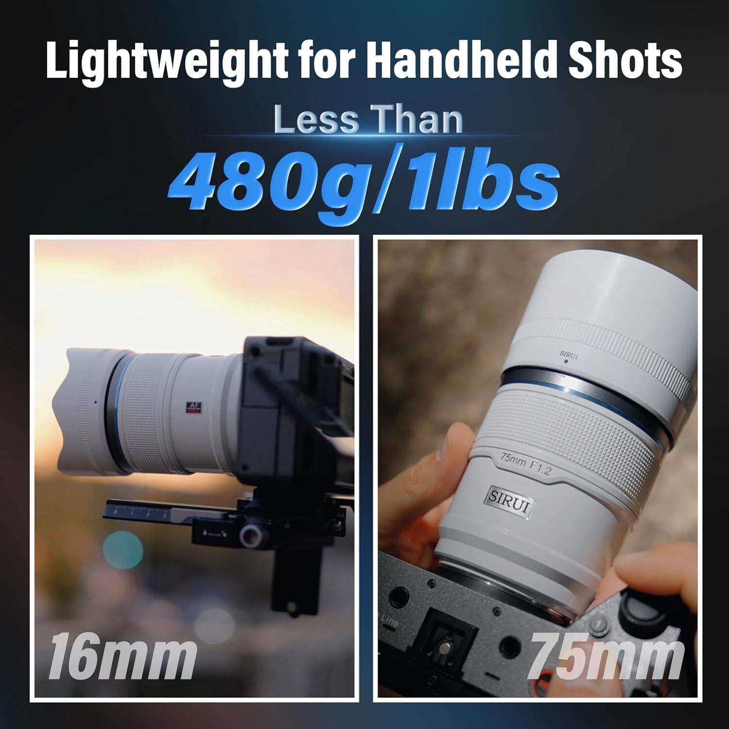 Juego de Lentes Autofoco SIRUI Sniper 16mm y 75mm F1.2