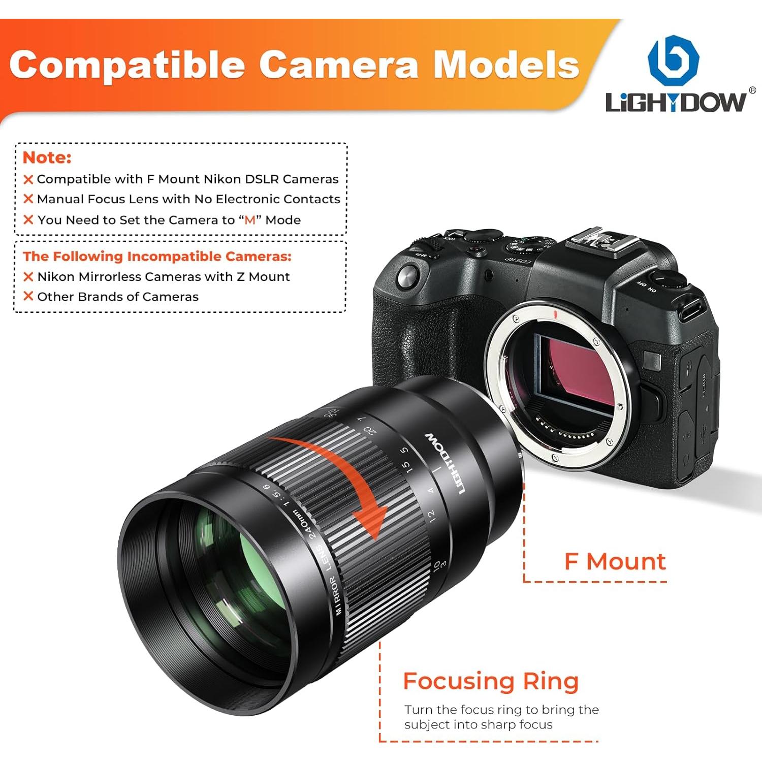 Lente Reflex Telefoto Lightdow 240mm F5.6 para Nikon