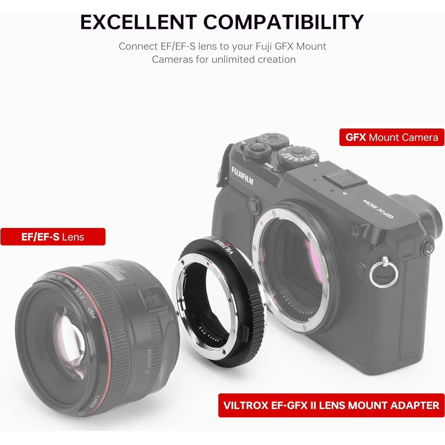 Adaptador de Montura VILTROX EF-GFX II para Lentes Canon a Fujifilm