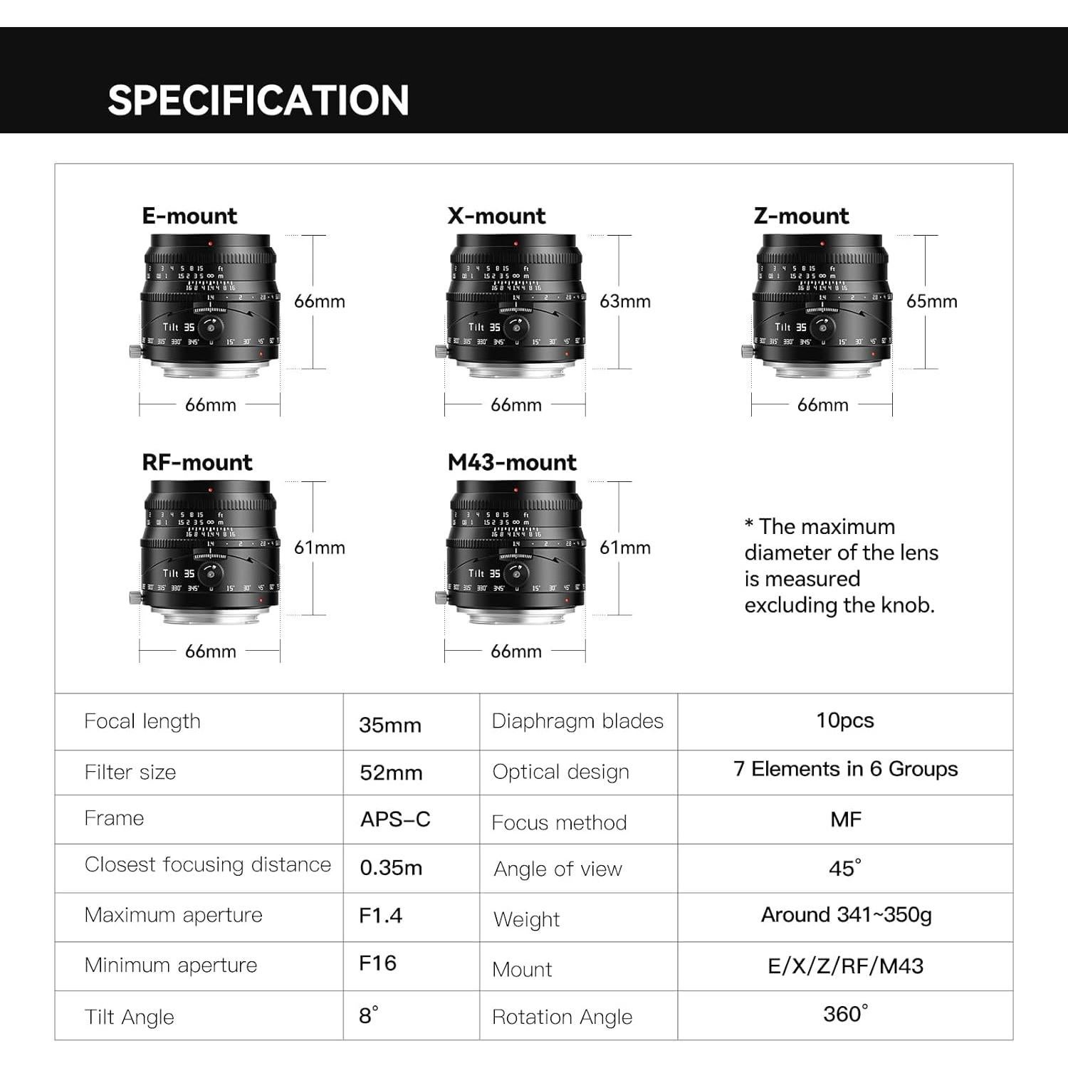 Lente Tilt Shift TTArtisan 35mm f1.4 para Montura E APS-C