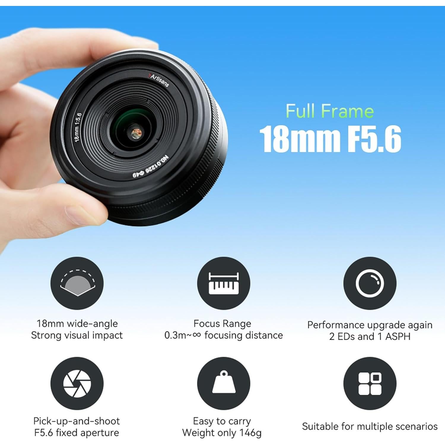 Lente 7artisans 18mm F5.6 para Nikon Z - Ligera y Delgada