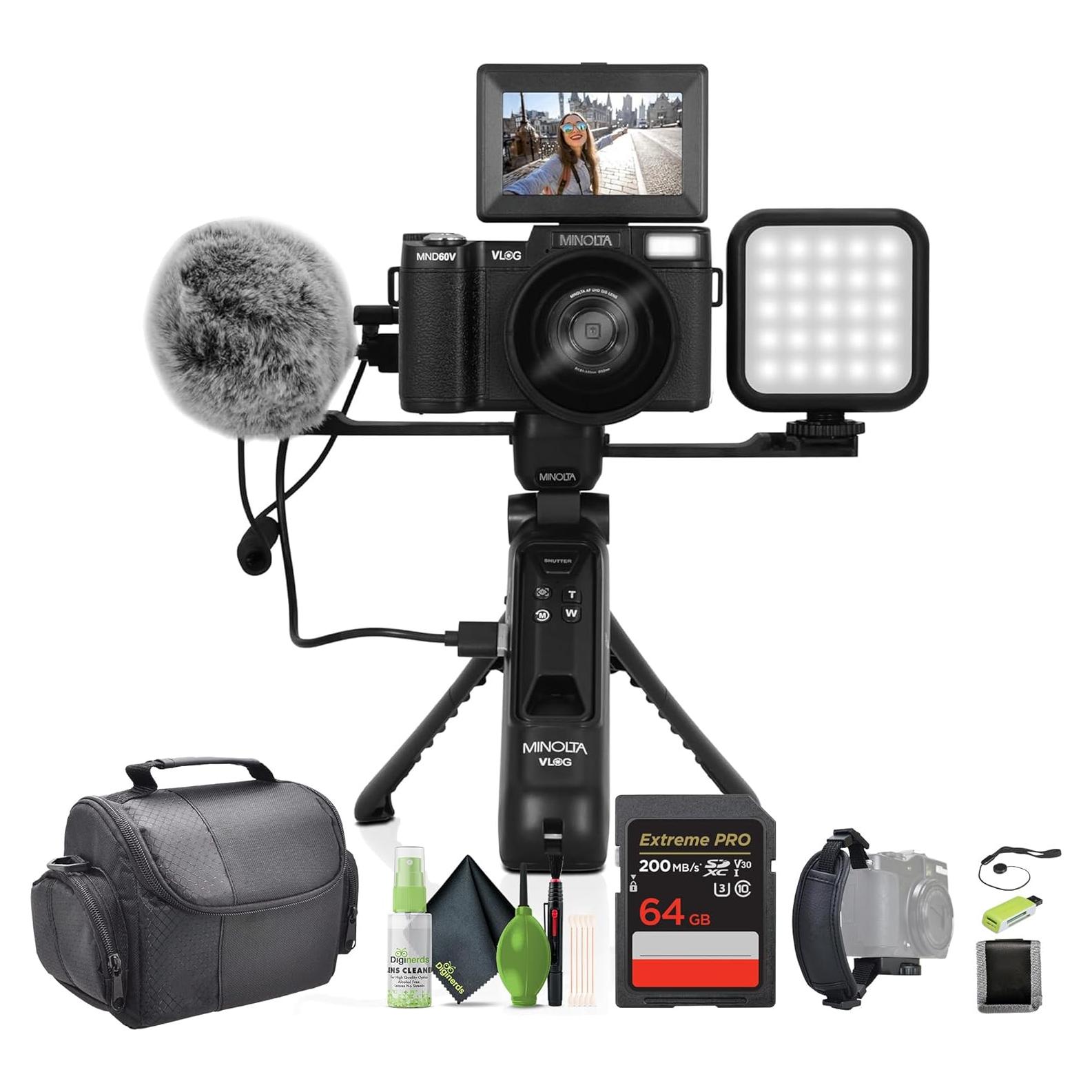 Cámara Digital Minolta MND60V 64 MP 4K para Vlogging Kit
