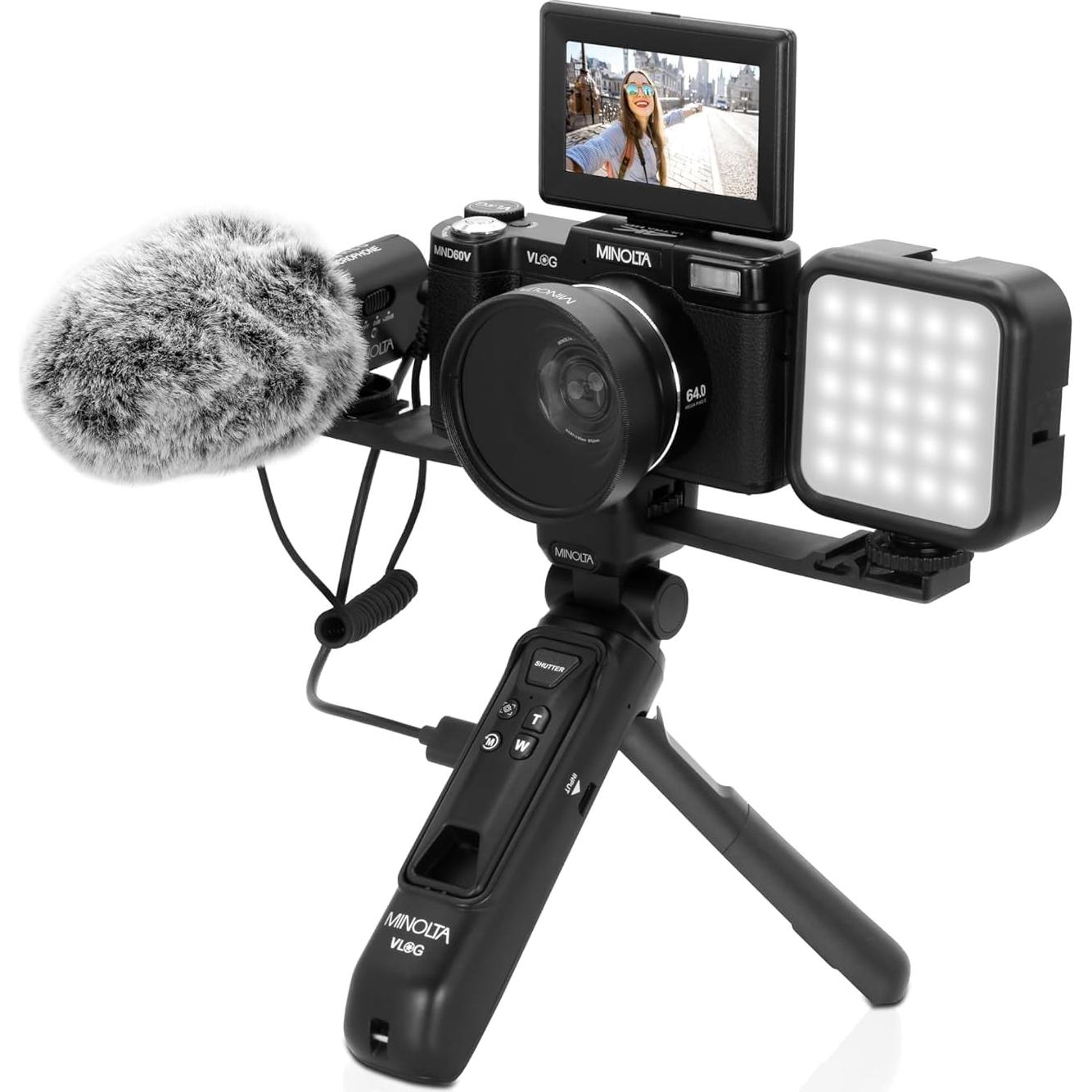 Cámara Digital Minolta MND60V 64 MP 4K para Vlogging Kit