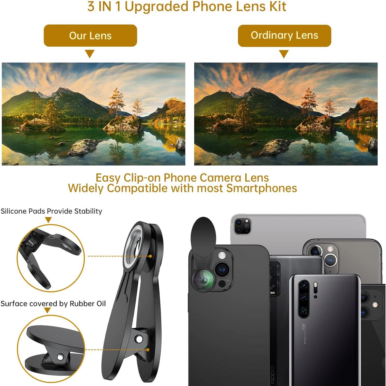 Kit de Lentes para Cámara de Teléfono COSULAN 3 en 1 - Ojo de Pez, Macro y Gran Angular