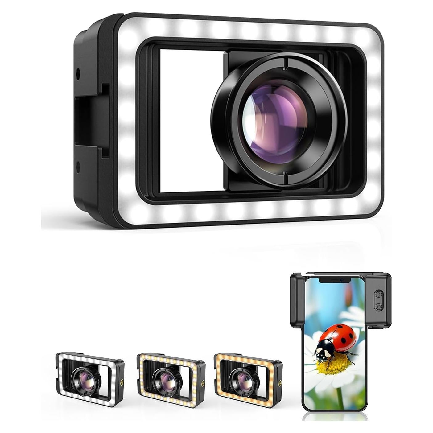 Lente Macro APEXEL con Luz LED y Batería Recargable 350mAh