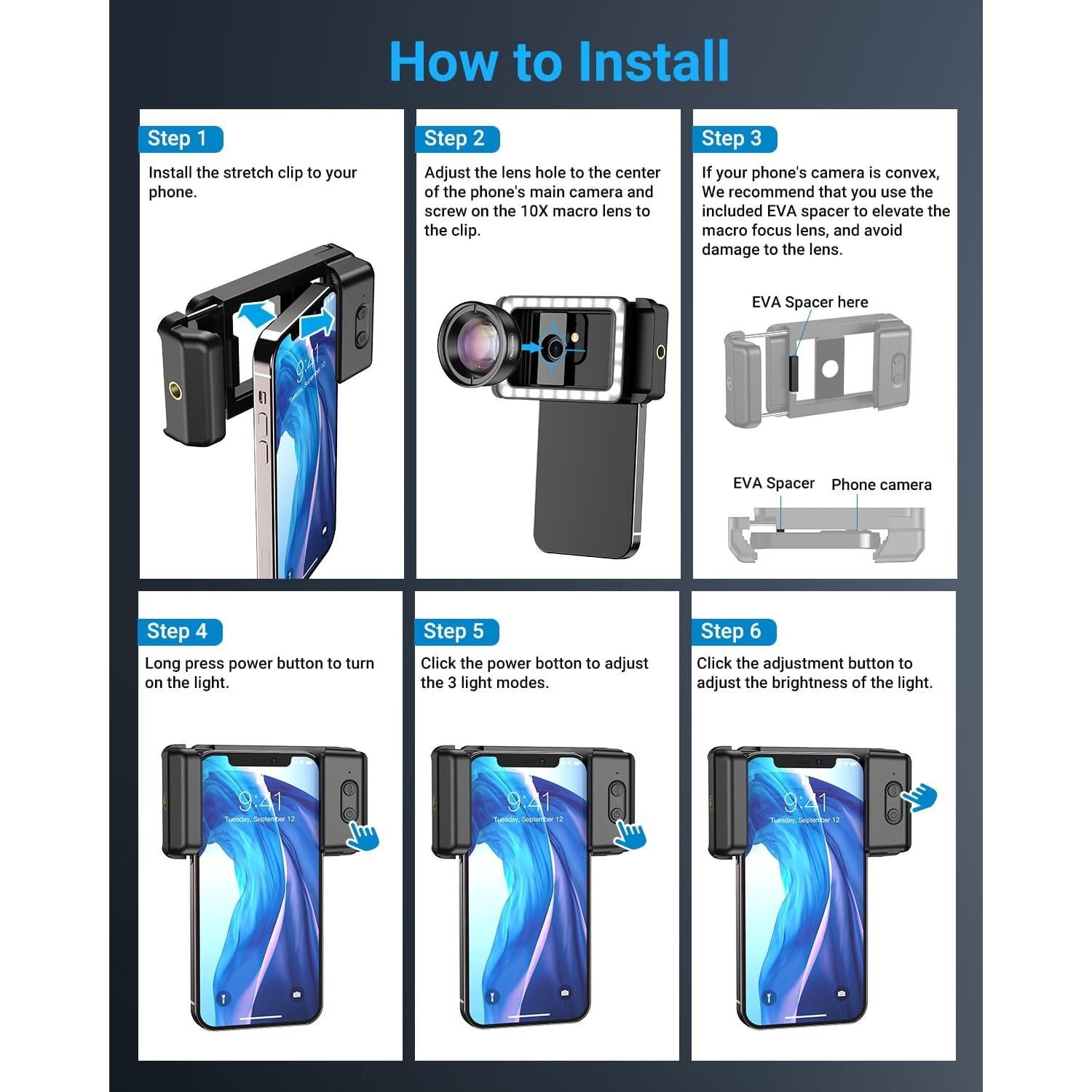 Lente Macro APEXEL con Luz LED y Batería Recargable 350mAh