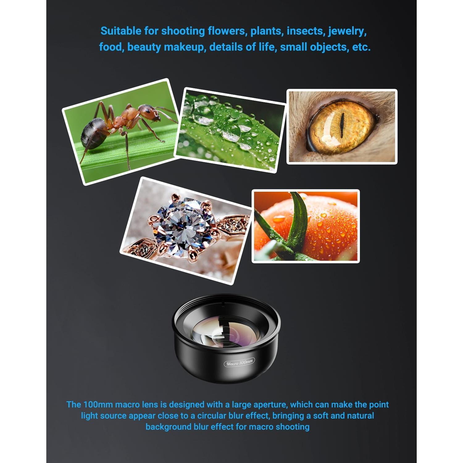 Lente Macro APEXEL con Luz LED y Batería Recargable 350mAh