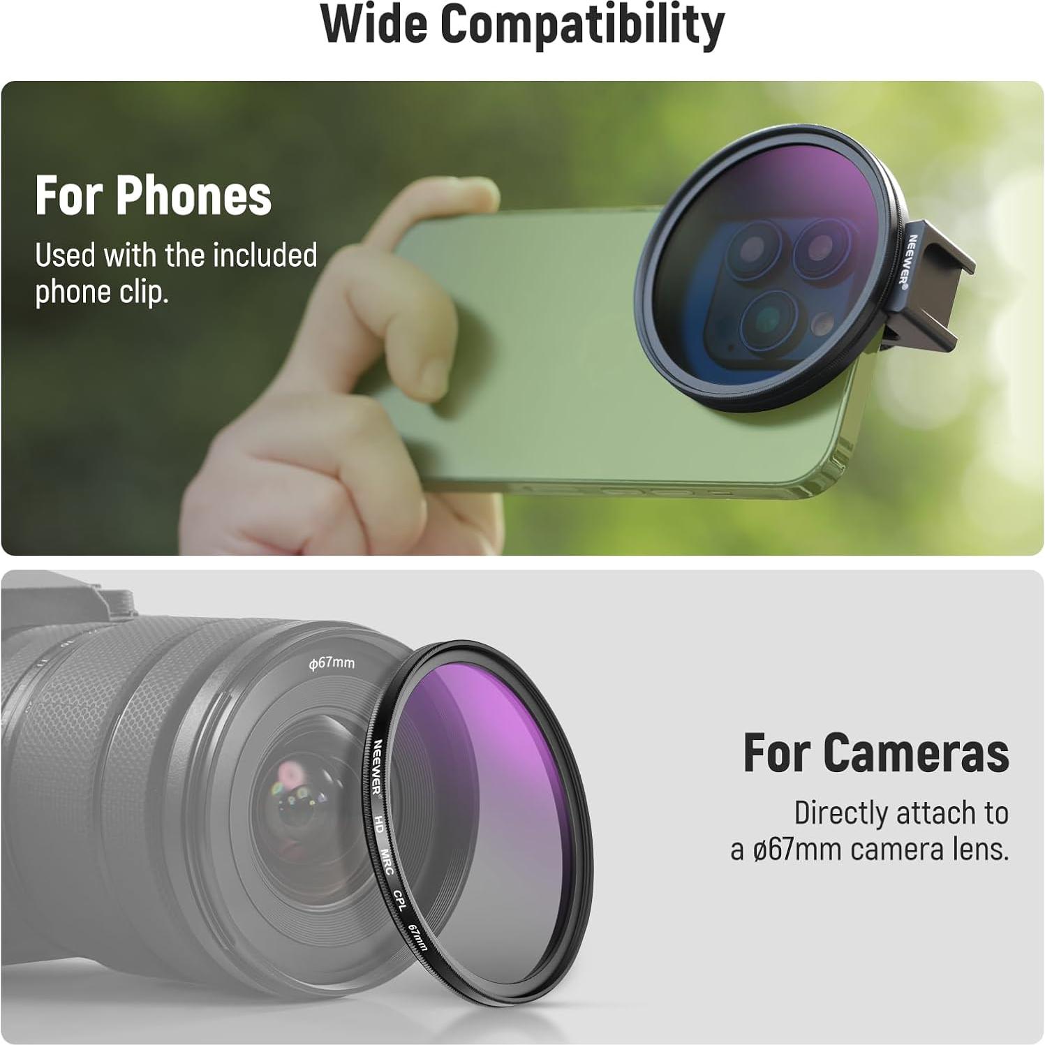 Filtro CPL 67mm NEEWER para Smartphone y DSLR - HD