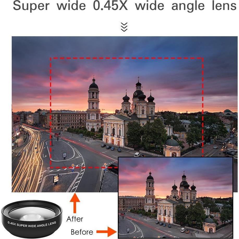 Kit de Lentes para Teléfono QEBIDUM 2 en 1 Gran Angular 0.45X y Macro 12.5X