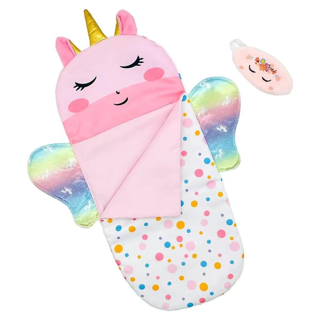Juego de bolsa de dormir unicornio Baby Doll 30 cm con máscara