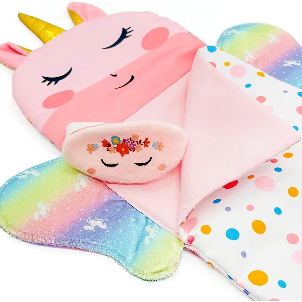 Juego de bolsa de dormir unicornio Baby Doll 30 cm con máscara