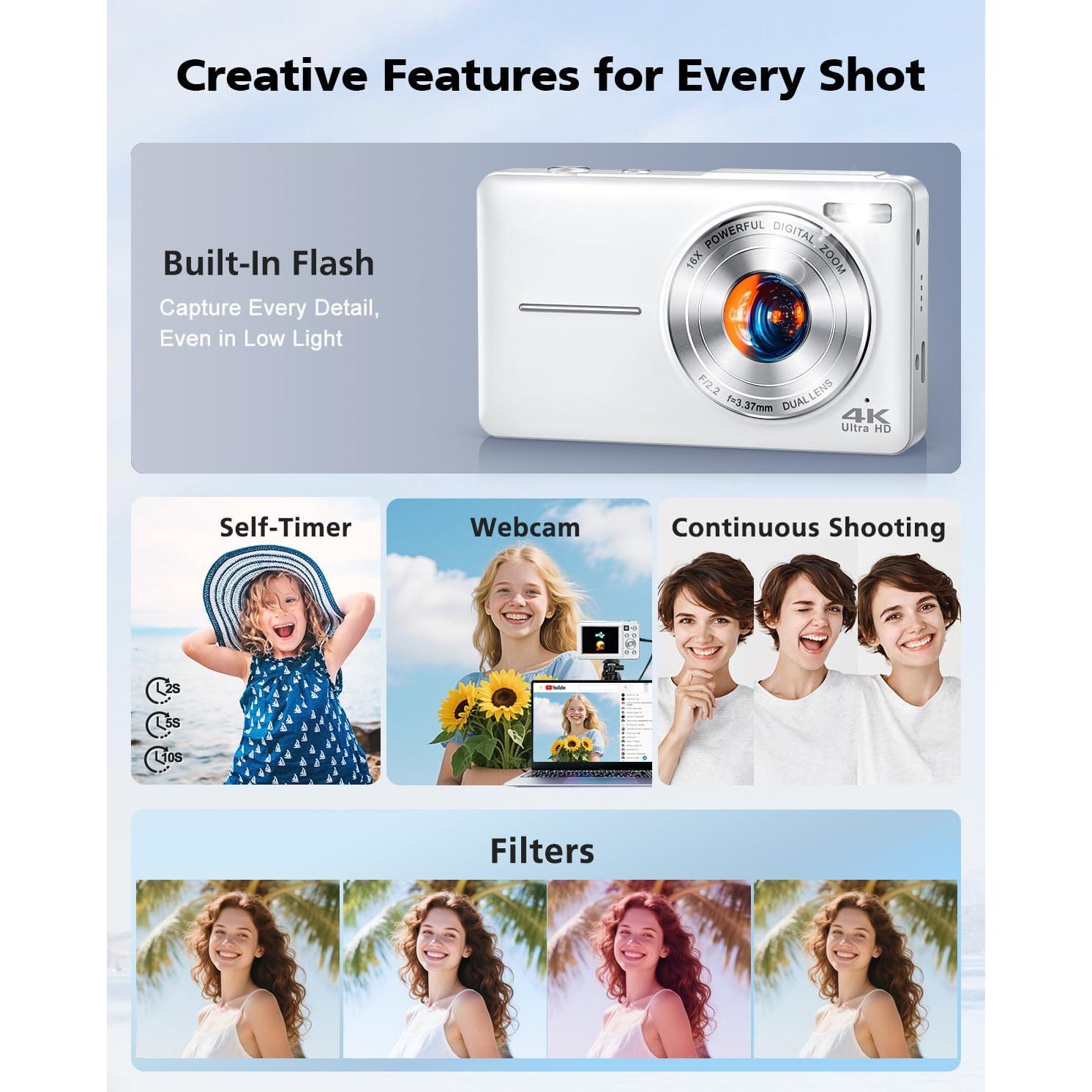 Cámara Digital 4K YAXTIFIU DC413L 64MP Zoom 16X Flash