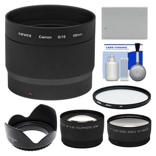 Adaptador de Conversión Bower LA-DC58L + Lentes y Kit para Canon G15/G16
