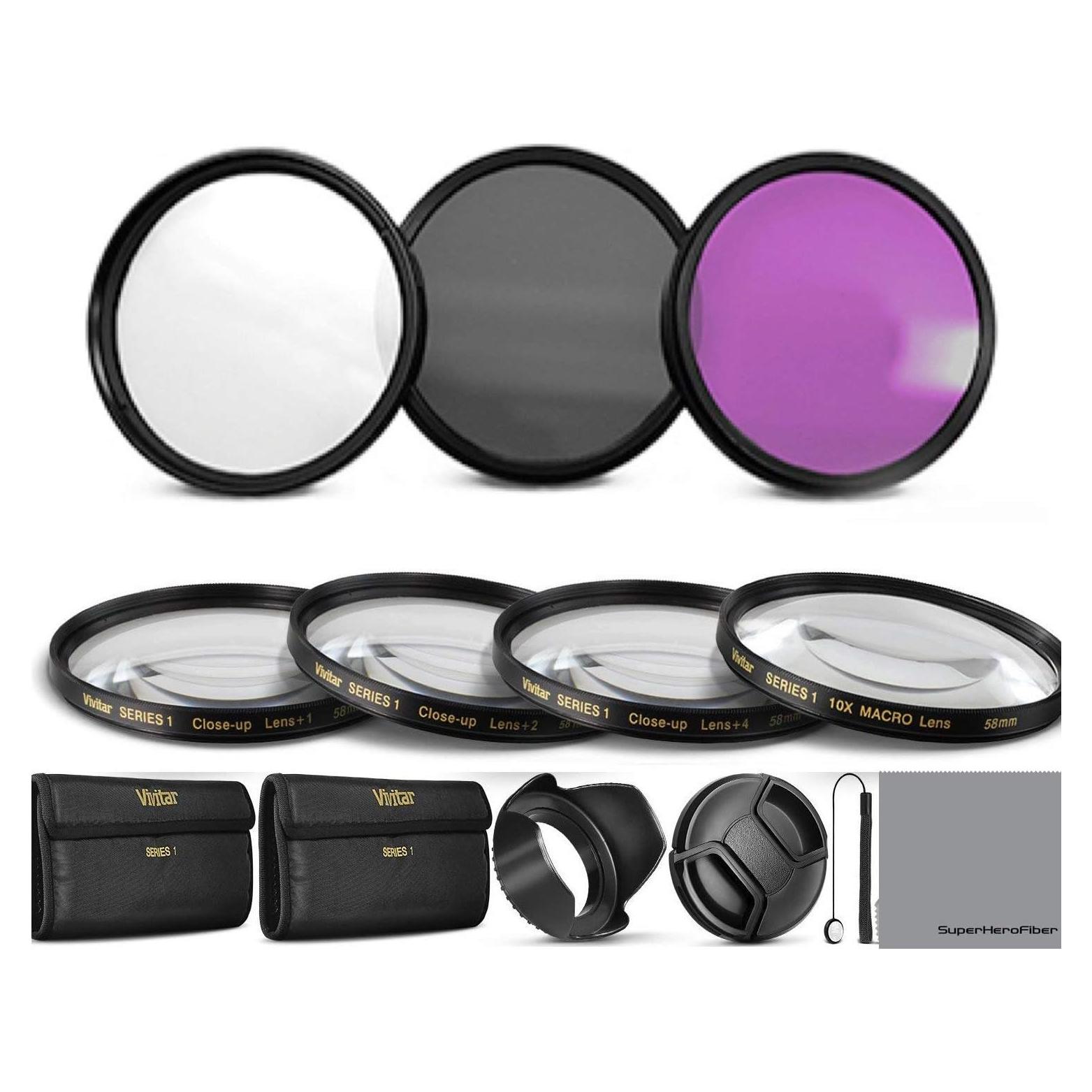 Kit de Filtros de Lente 52mm Vivitar UV CPL FLD + Accesorios