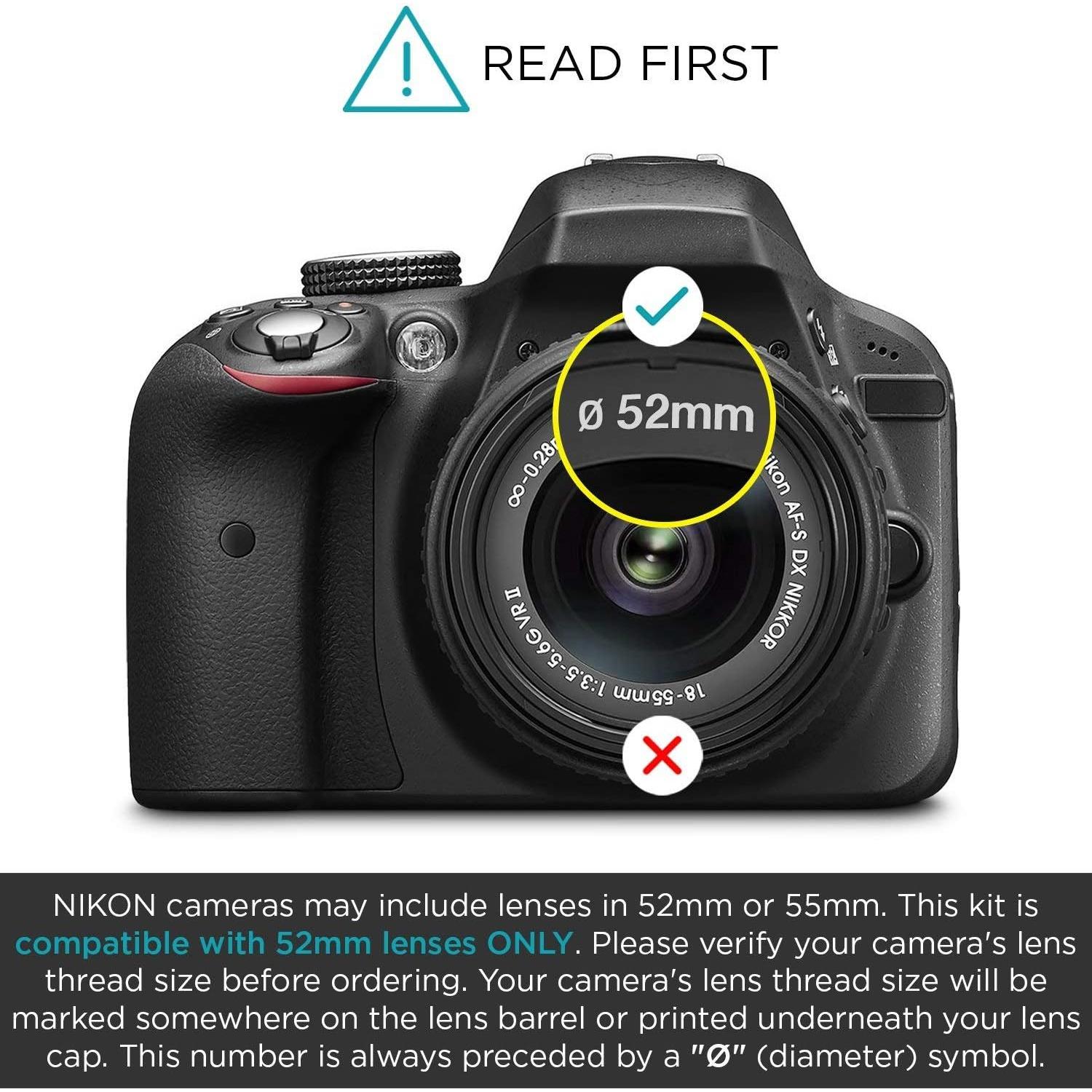 Kit de Filtros de Lente 52mm Vivitar UV CPL FLD + Accesorios