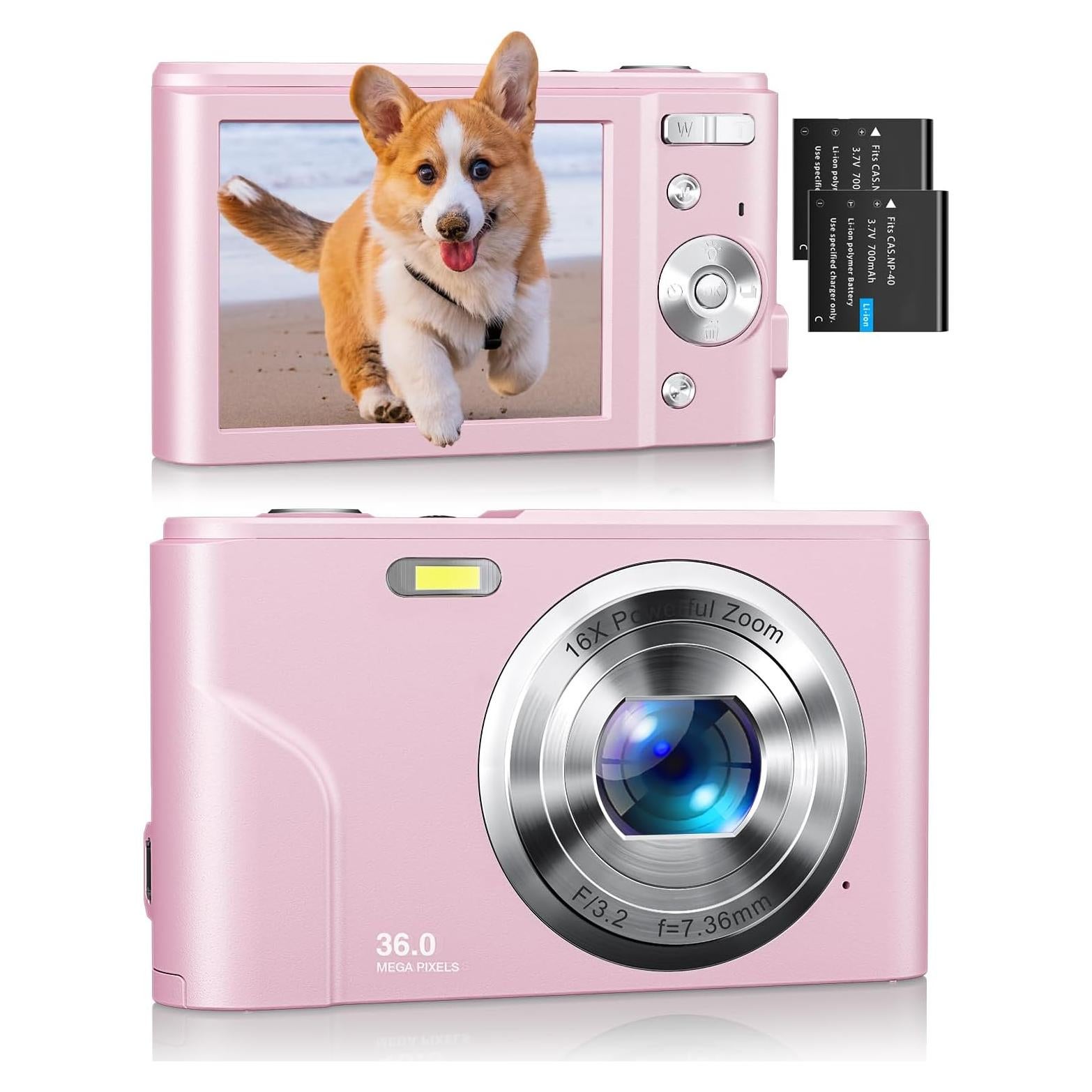 Cámara Digital Kenuo Rosa 36MP 1080P para Niños Compacta