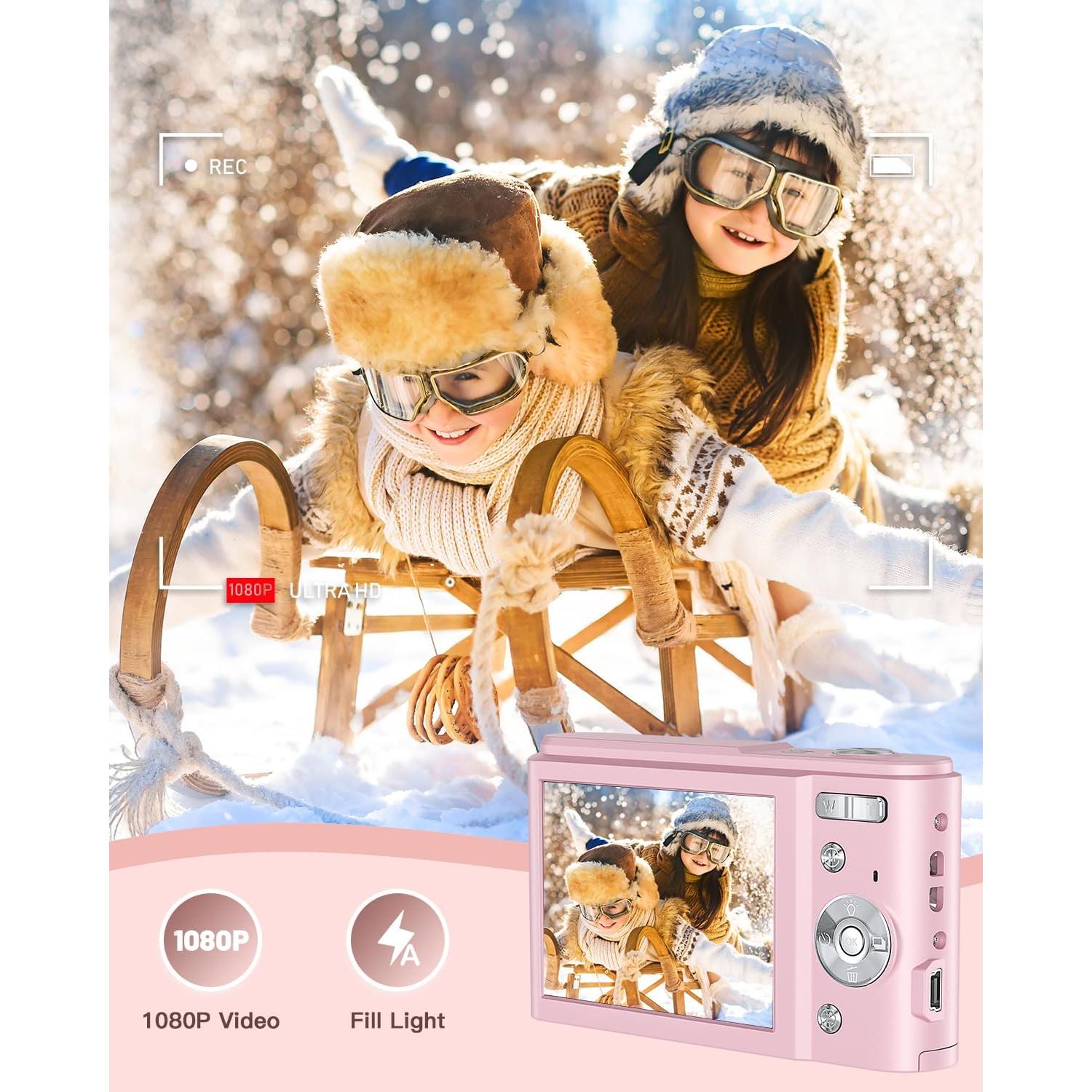 Cámara Digital Kenuo Rosa 36MP 1080P para Niños Compacta