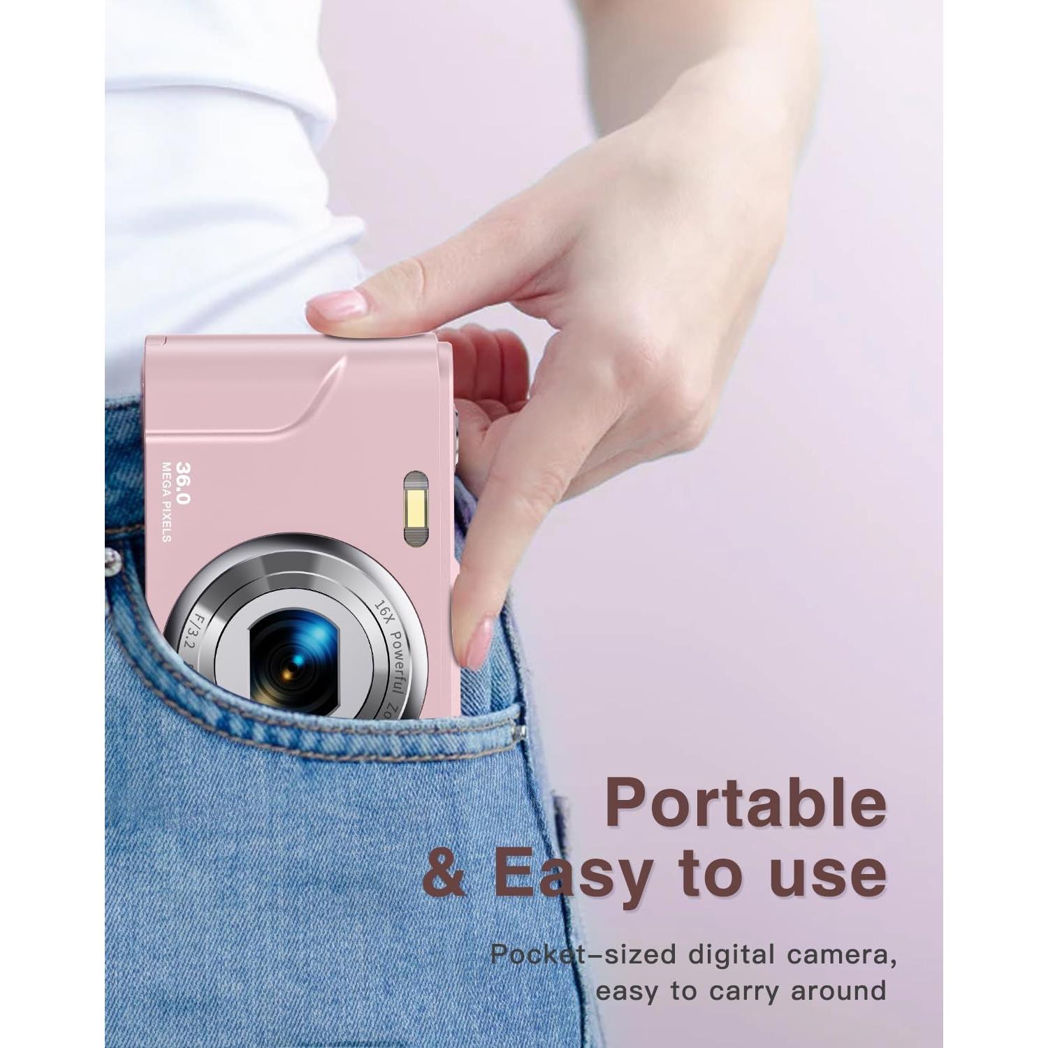 Cámara Digital Kenuo Rosa 36MP 1080P para Niños Compacta