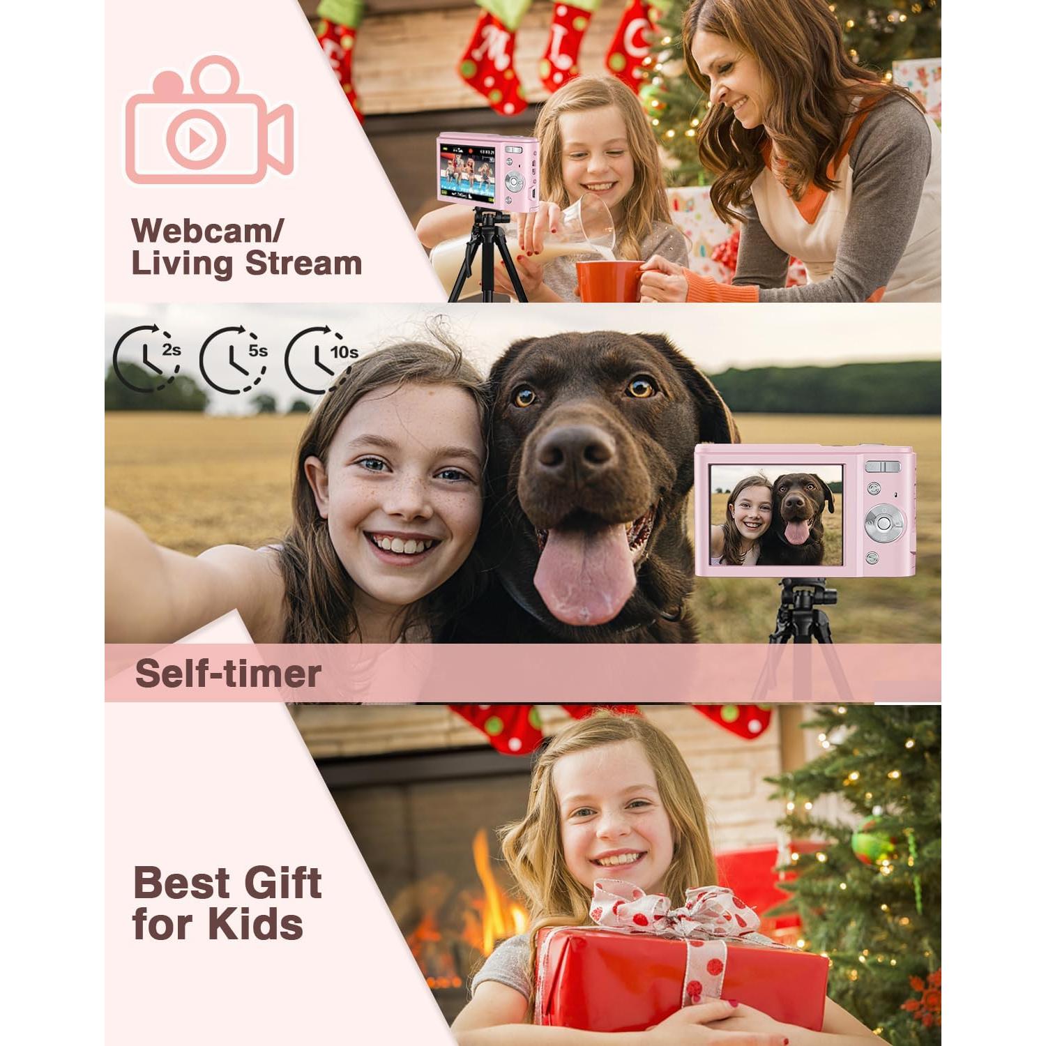 Cámara Digital Kenuo Rosa 36MP 1080P para Niños Compacta