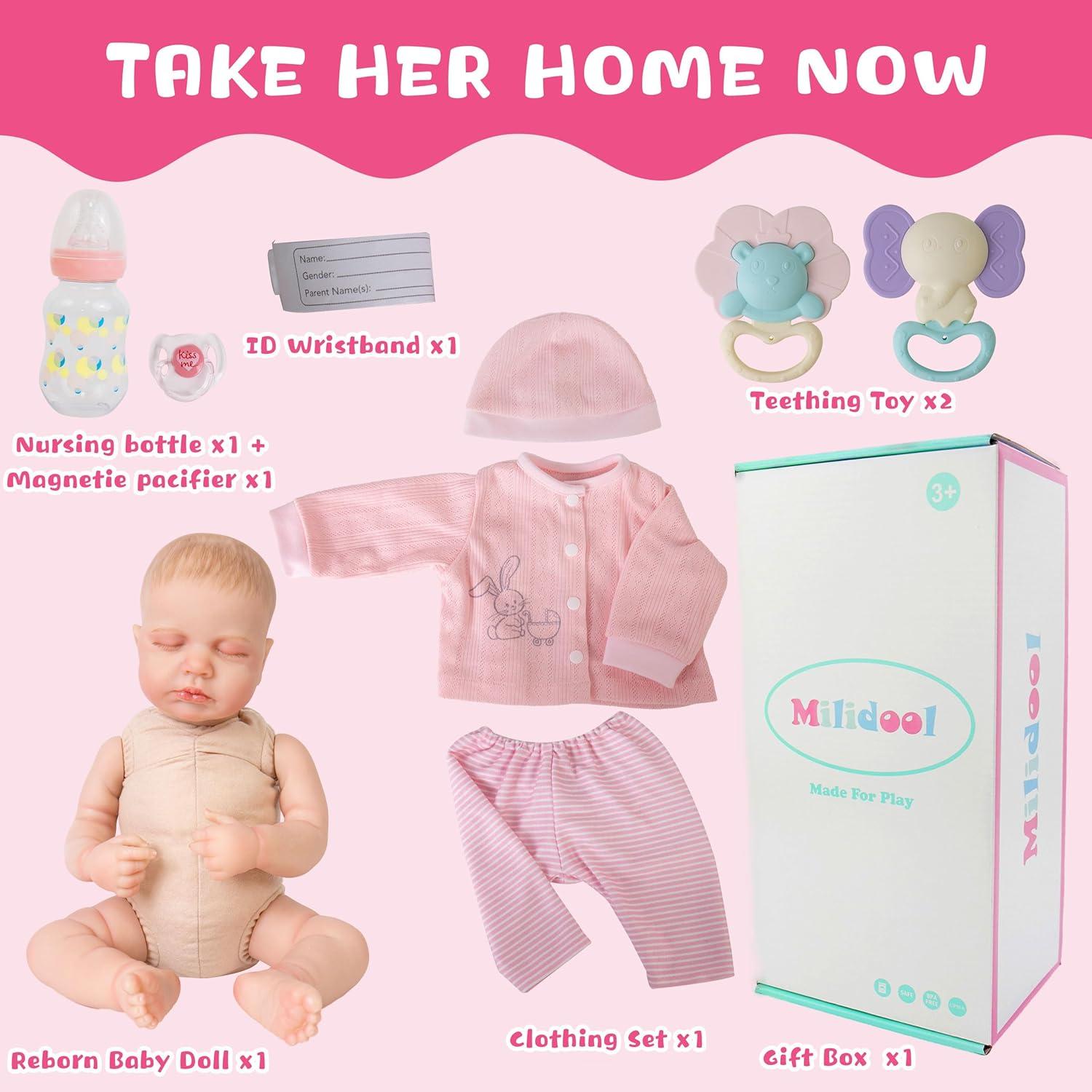 Muñeca de bebé renacida Milidool 50.8 cm realista con accesorios