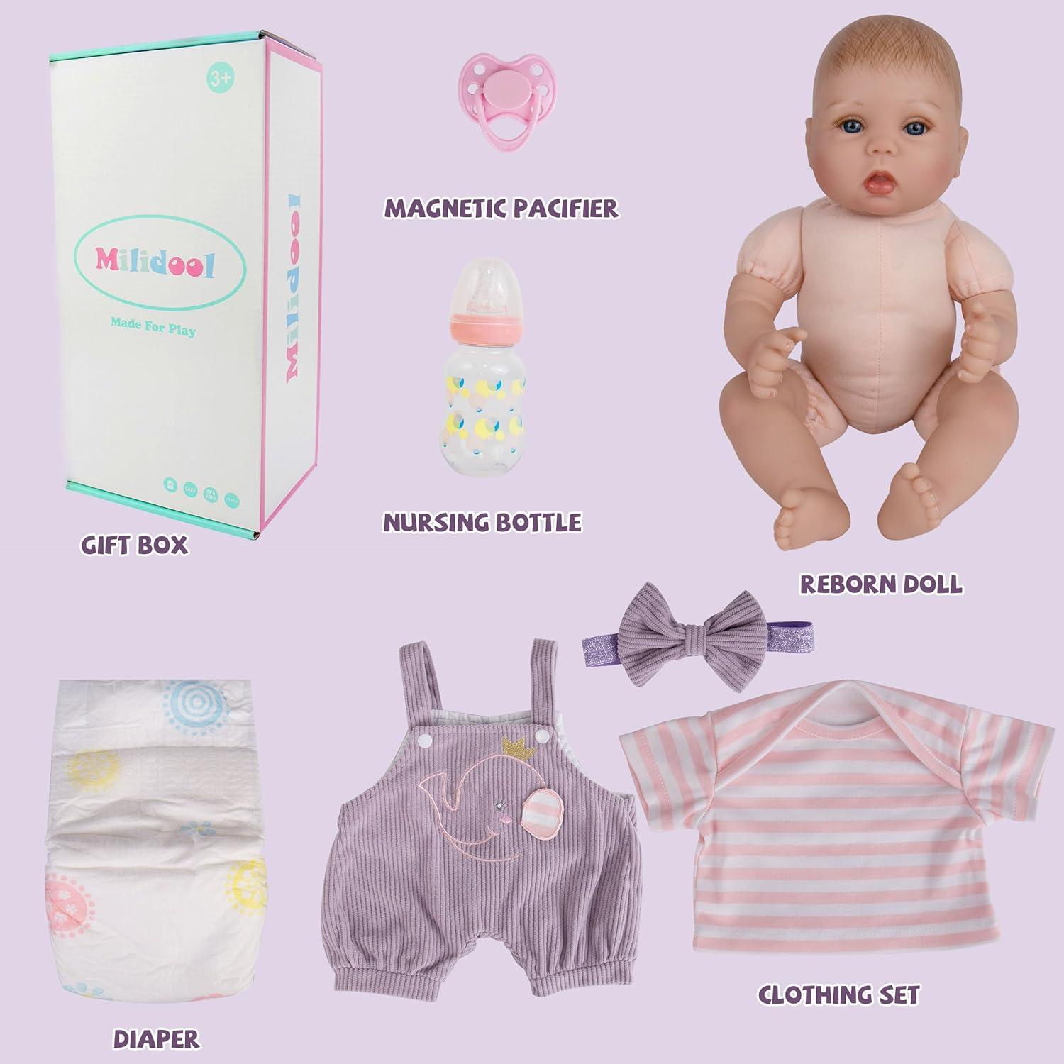 Muñeca de bebé renacida Milidool 45.72 cm realista con biberón