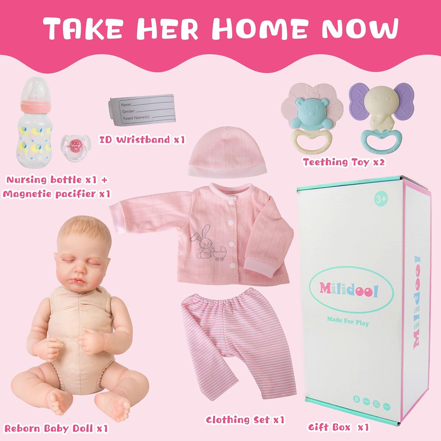 Muñeca Reborn Milidool 50.8 cm Realista con Accesorios