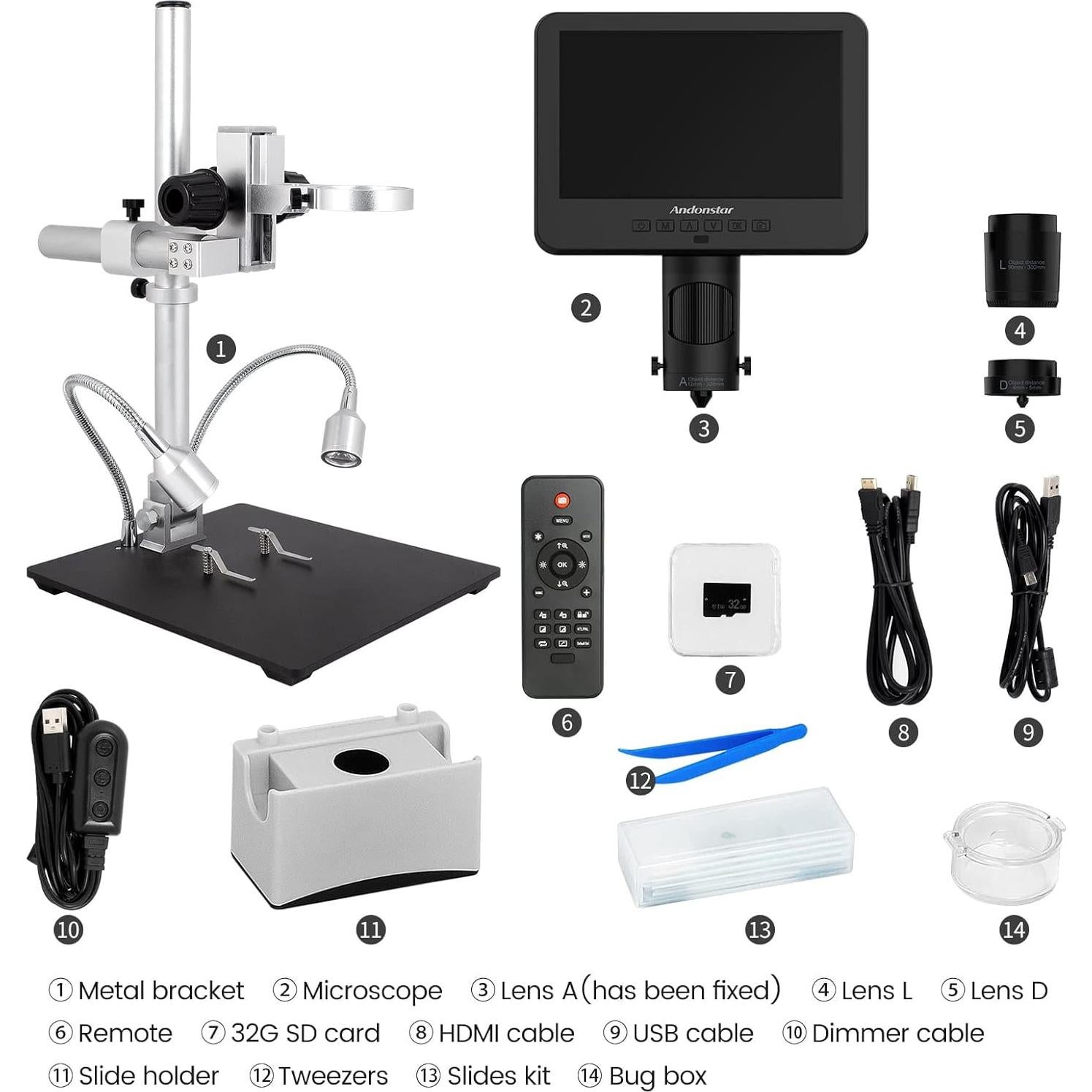 Microscopio Digital Andonstar AD246S-M 2000x 7" HDMI UHD