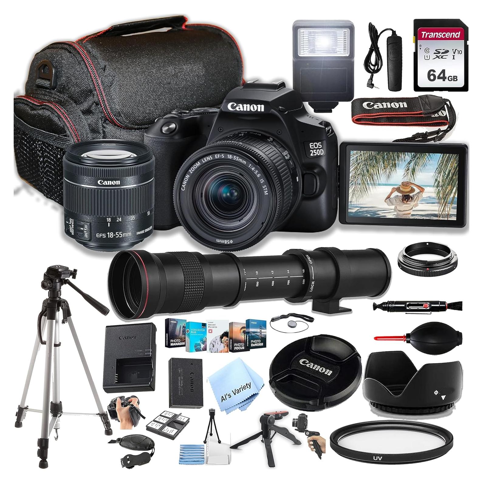 Cámara DSLR Canon EOS 250D con Lente 18-55mm y Accesorios