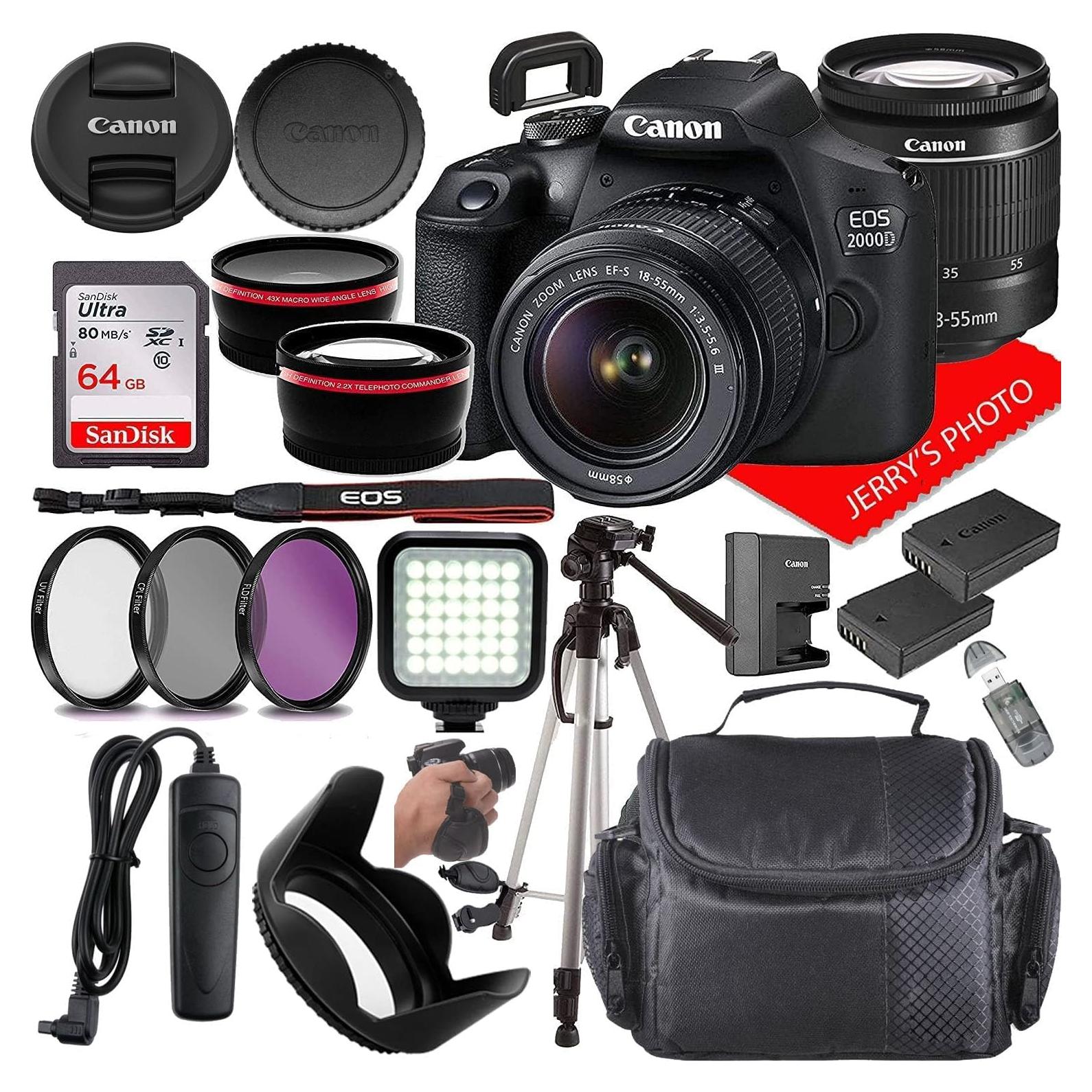 Cámara DSLR Canon EOS 2000D + Lente 18-55mm + Accesorios