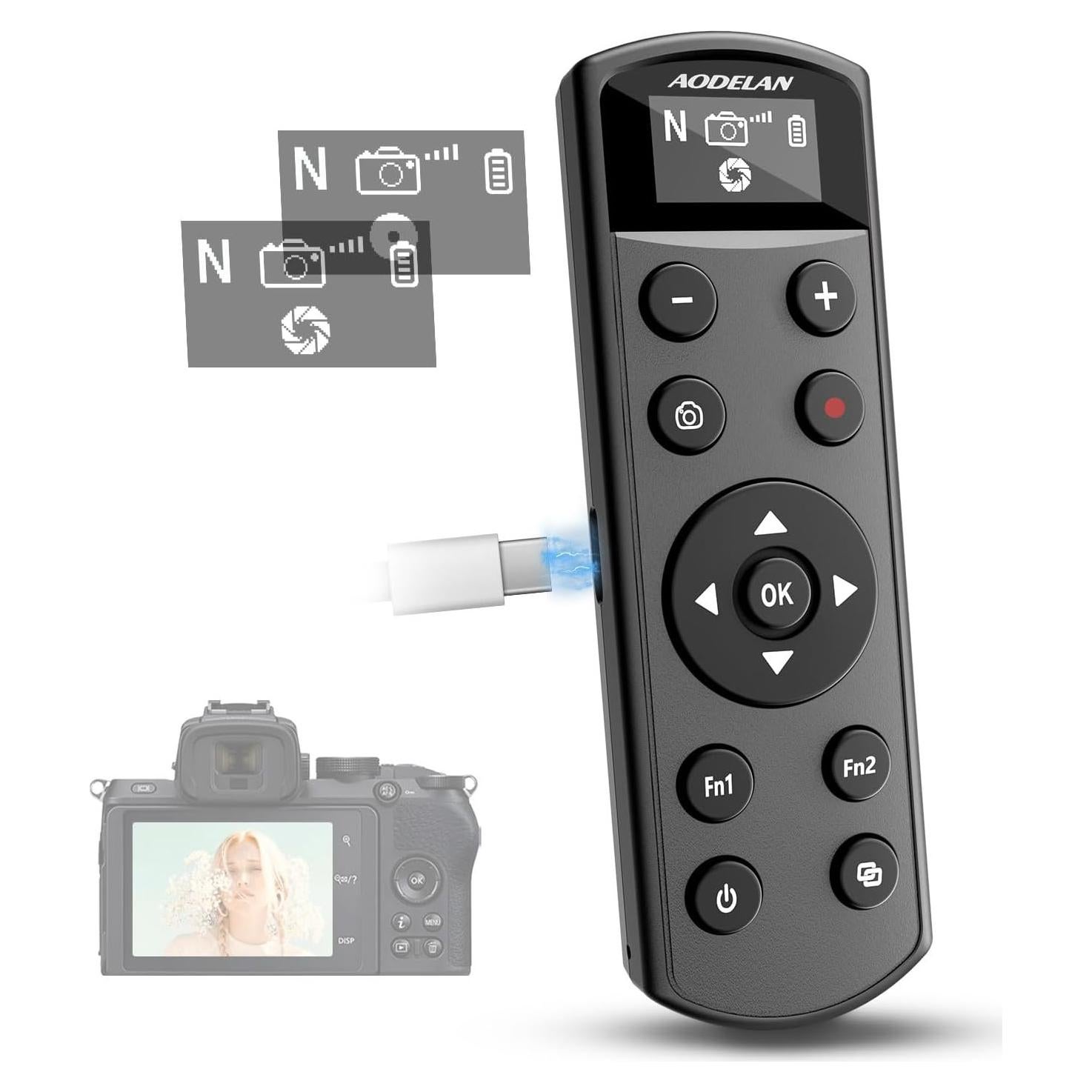 Control Remoto Inalámbrico AODELAN BR-3 para Nikon - USB-C, Pantalla OLED