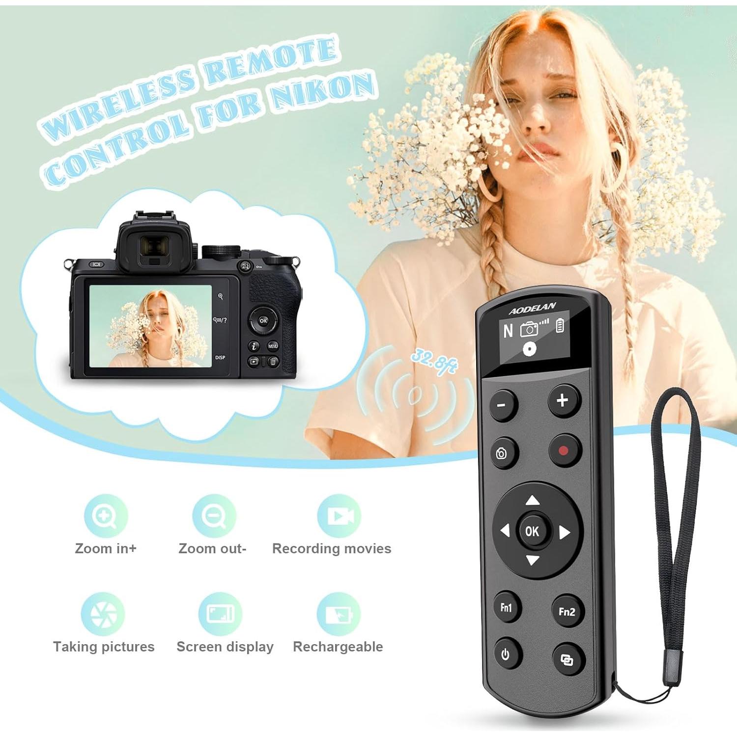 Control Remoto Inalámbrico AODELAN BR-3 para Nikon - USB-C, Pantalla OLED