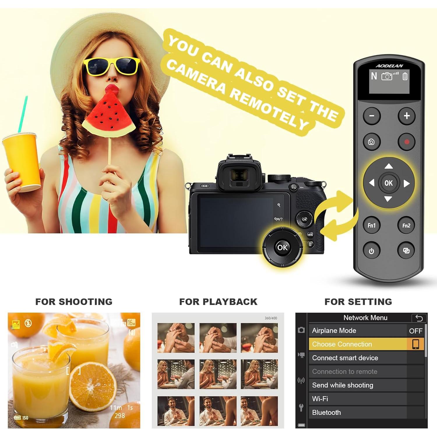 Control Remoto Inalámbrico AODELAN BR-3 para Nikon - USB-C, Pantalla OLED