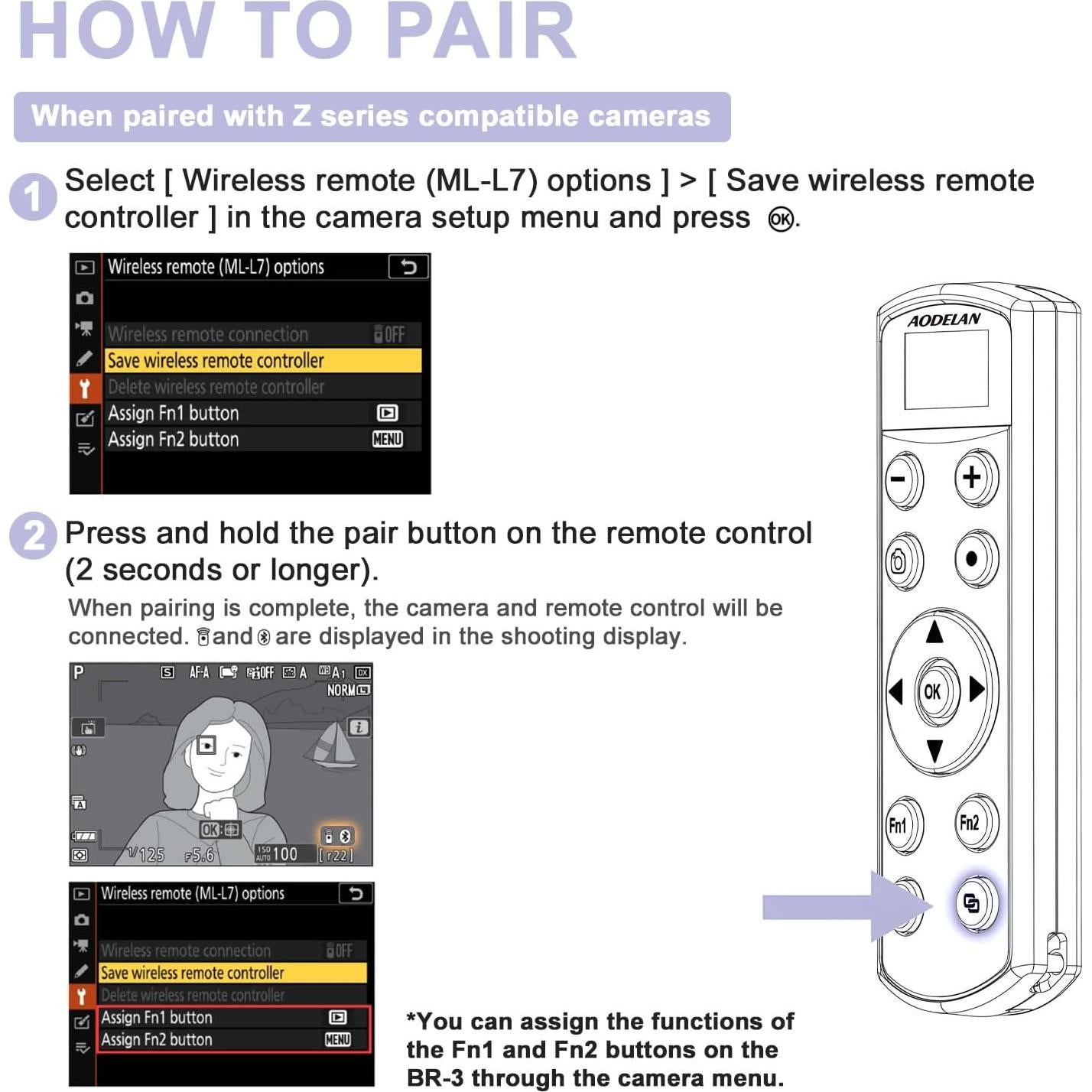 Control Remoto Inalámbrico AODELAN BR-3 para Nikon - USB-C, Pantalla OLED