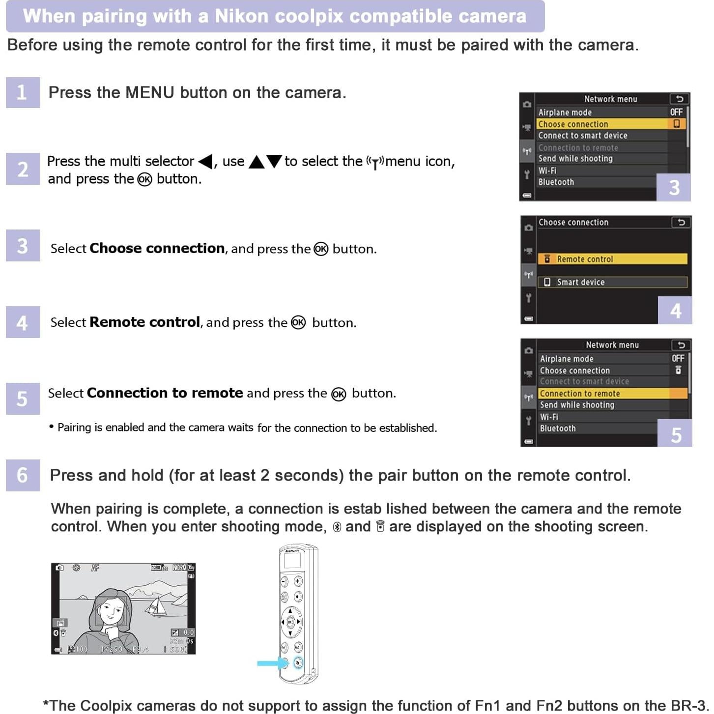Control Remoto Inalámbrico AODELAN BR-3 para Nikon - USB-C, Pantalla OLED