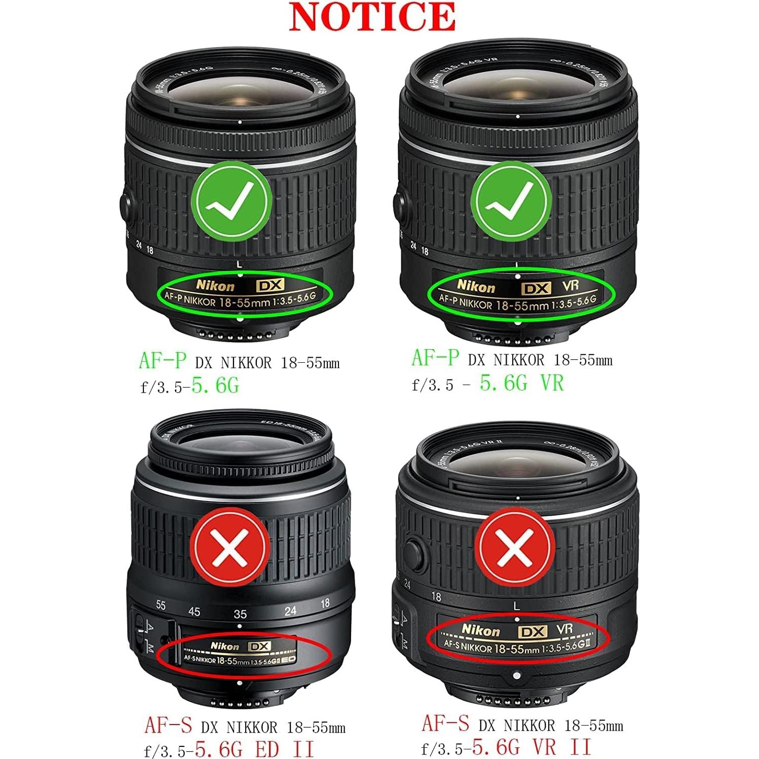 Cubierta de lente 55 mm para Nikon AF-P DX Nikkor 18-55mm - 2 Piezas