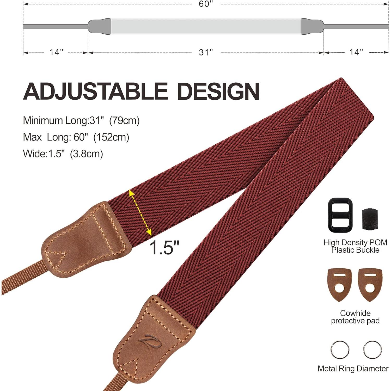 Correa para cámara Padwa Lifestyle Rojo Burdeos 3.8 cm Ajustable