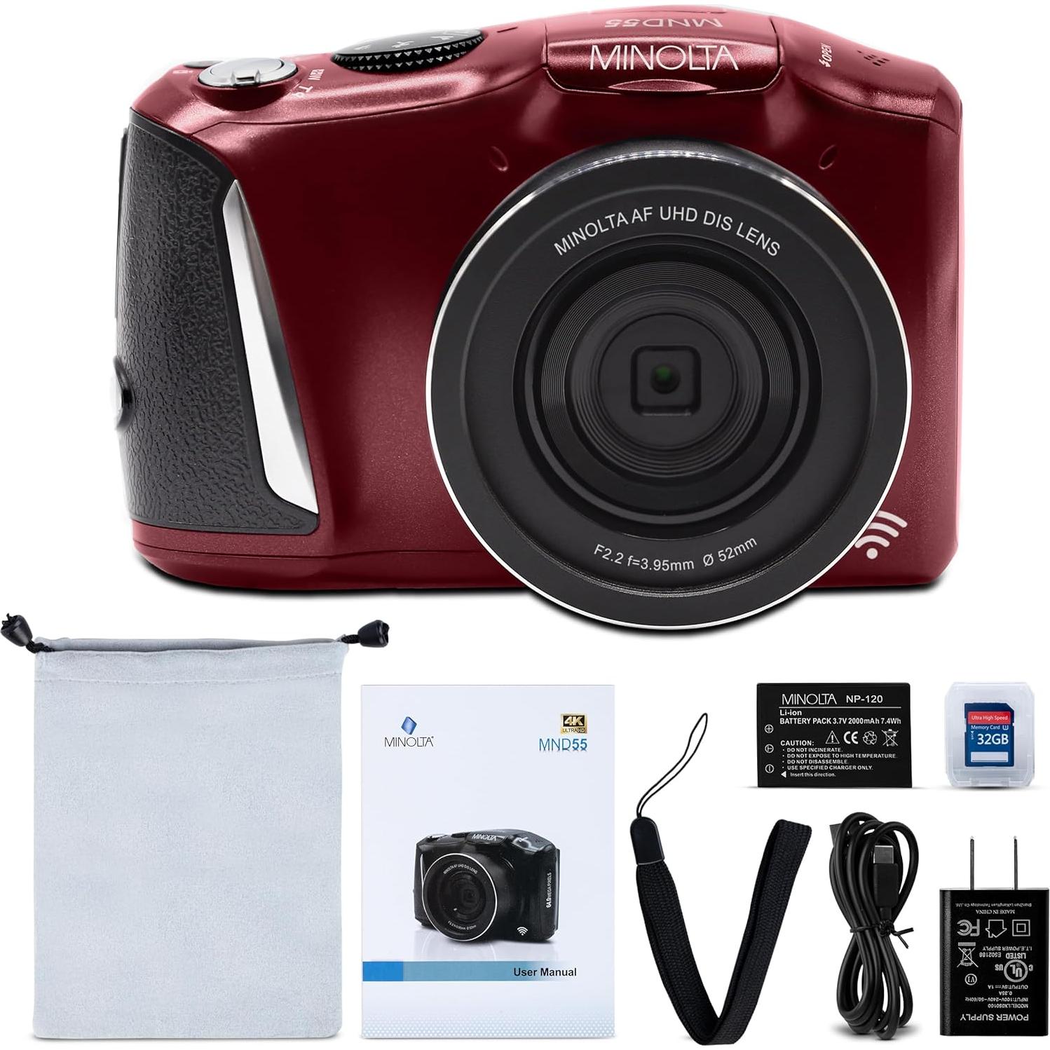 Cámara Digital Minolta MND55 64MP 4K 60FPS WiFi Rojo