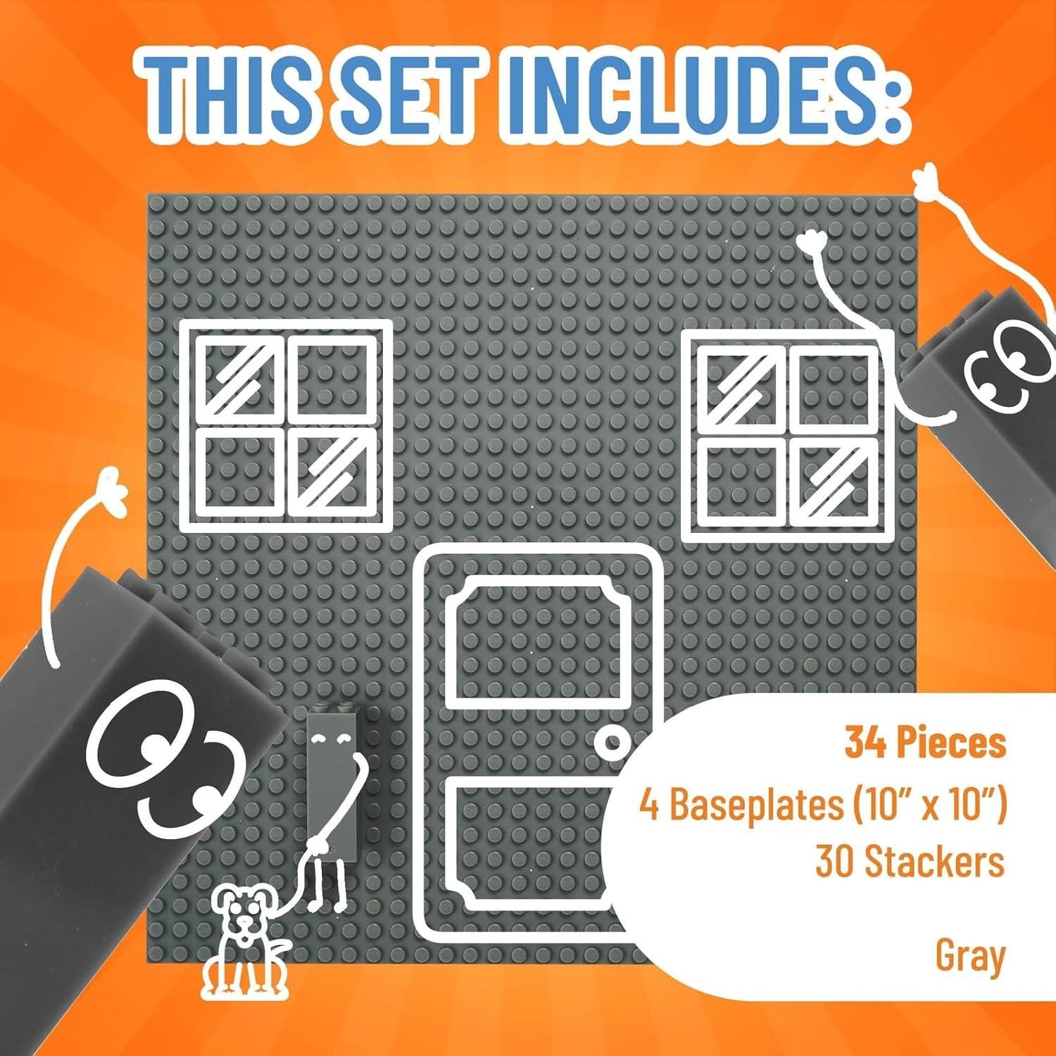 Placas Base Apilables Strictly Briks 10x10 cm Gris 4 Pzas