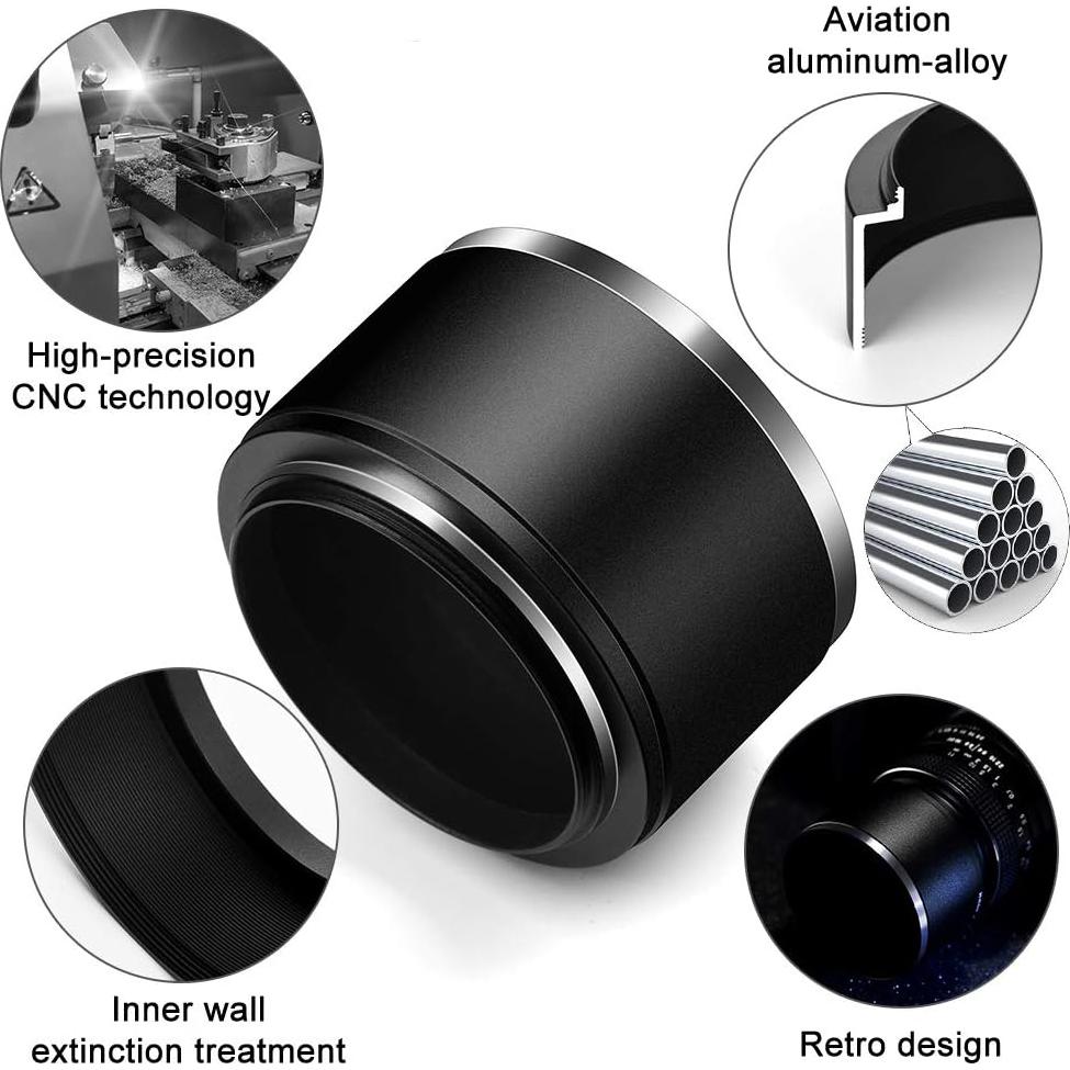 Capucha de Lente de Metal 58mm + Tapa de Lente 62mm + Paño