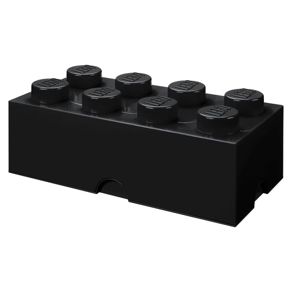 LEGO Storage Brick 8 - studs BLACK - Stackable Plastic Storage Box with Lid for Kids and Adults, Ideal Desk Organizer and Toy Box - 12.1L Capacity