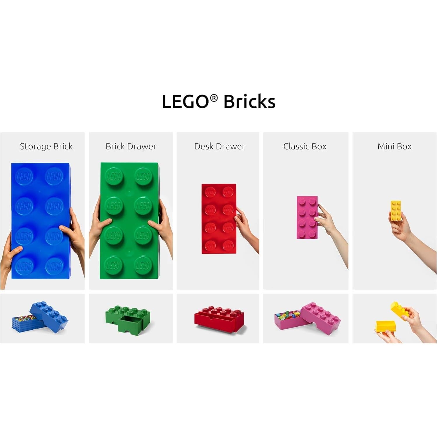 LEGO Storage Brick 8 - studs BLACK - Stackable Plastic Storage Box with Lid for Kids and Adults, Ideal Desk Organizer and Toy Box - 12.1L Capacity