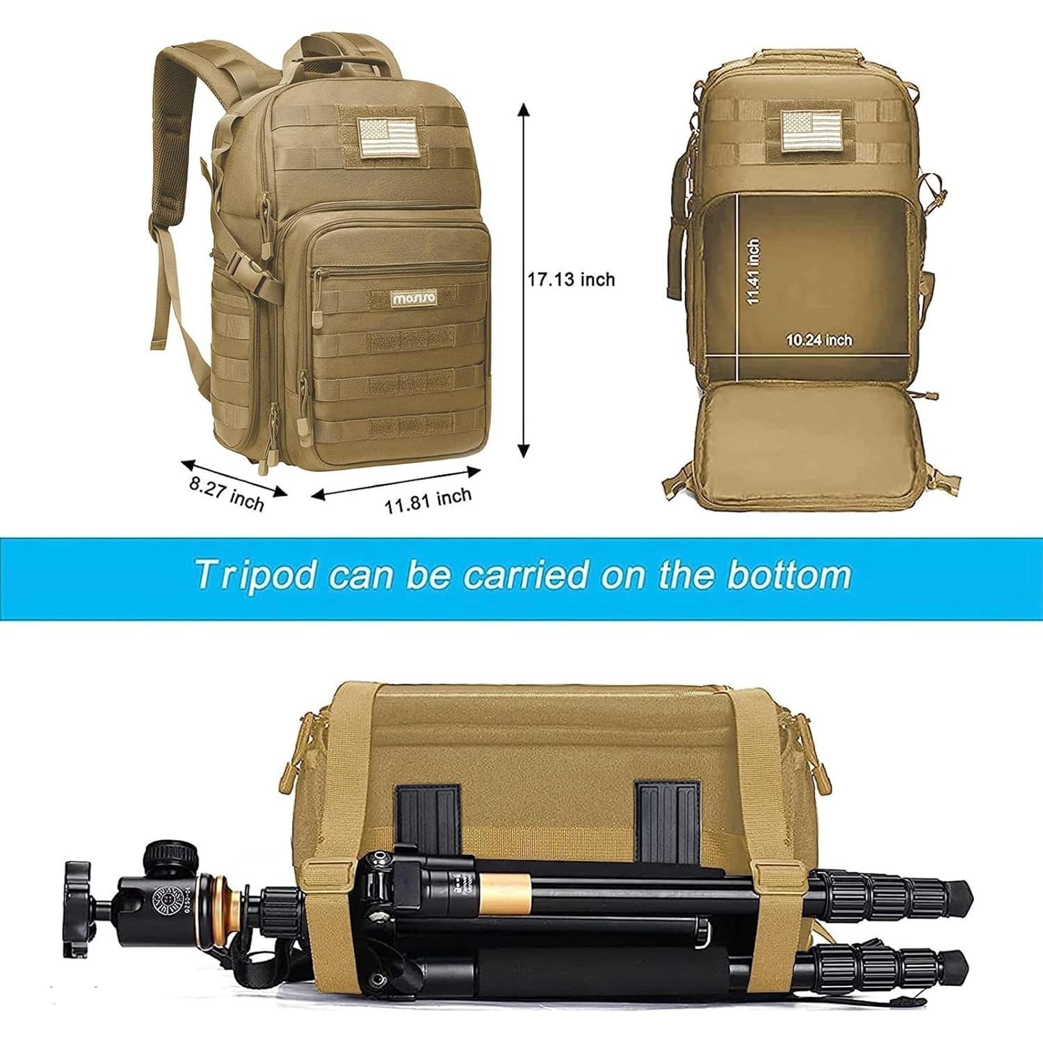 Mochila Táctica para Cámara MOSISO Caqui con Compartimento para Laptop