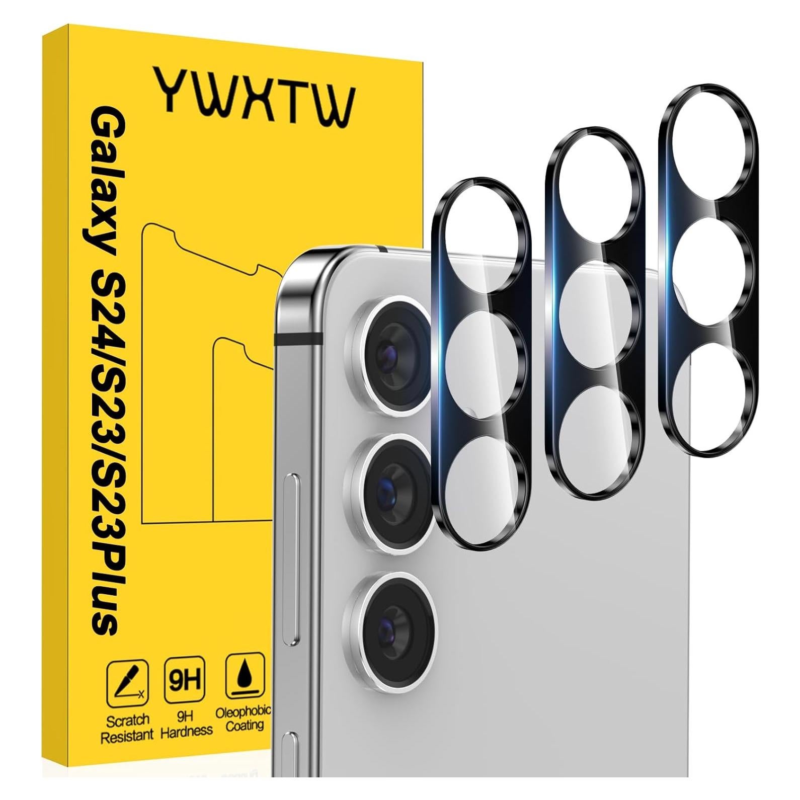 Paquete de 3 Protectores de Lente de Cámara YWXTW para Samsung Galaxy S24/S23/S23 Plus, Vidrio Templado 9H