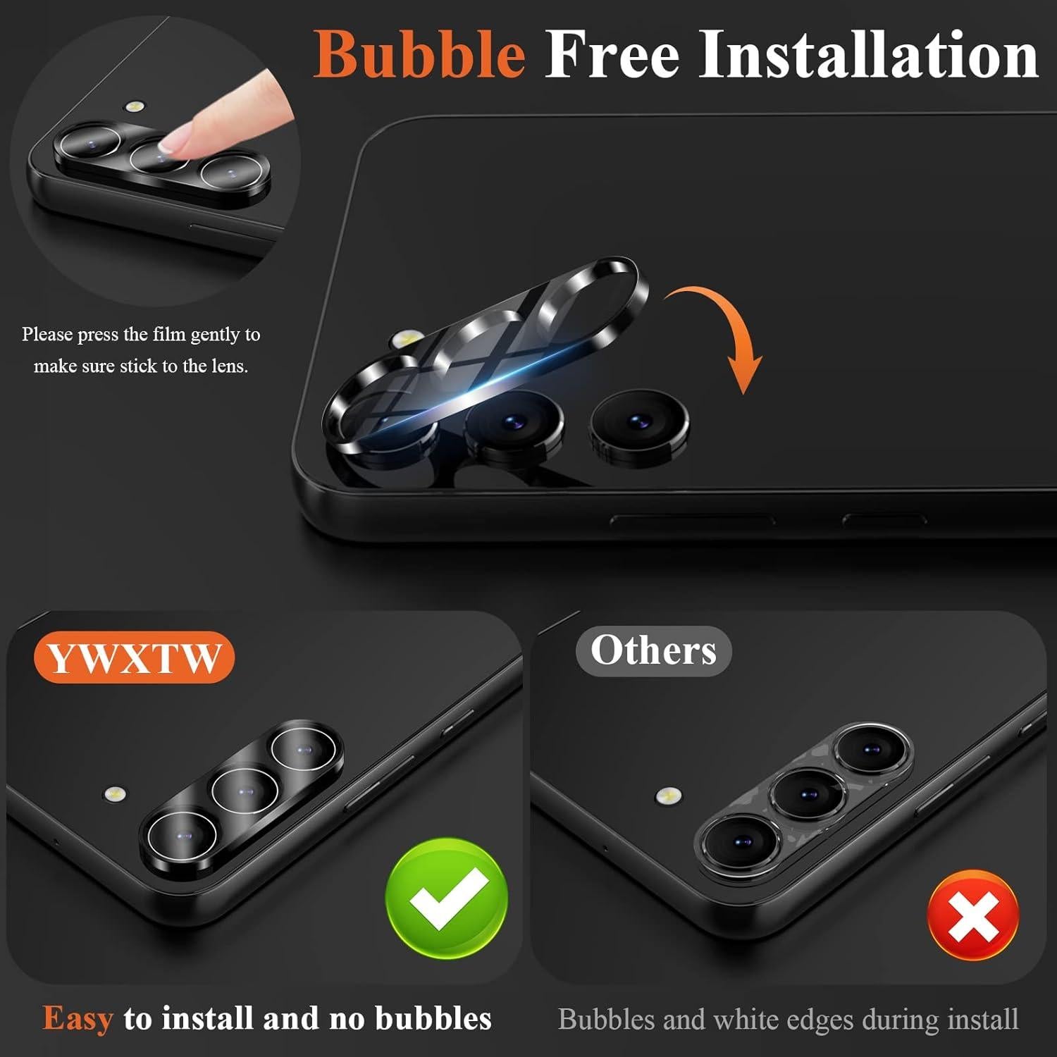 Paquete de 3 Protectores de Lente de Cámara YWXTW para Samsung Galaxy S24/S23/S23 Plus, Vidrio Templado 9H