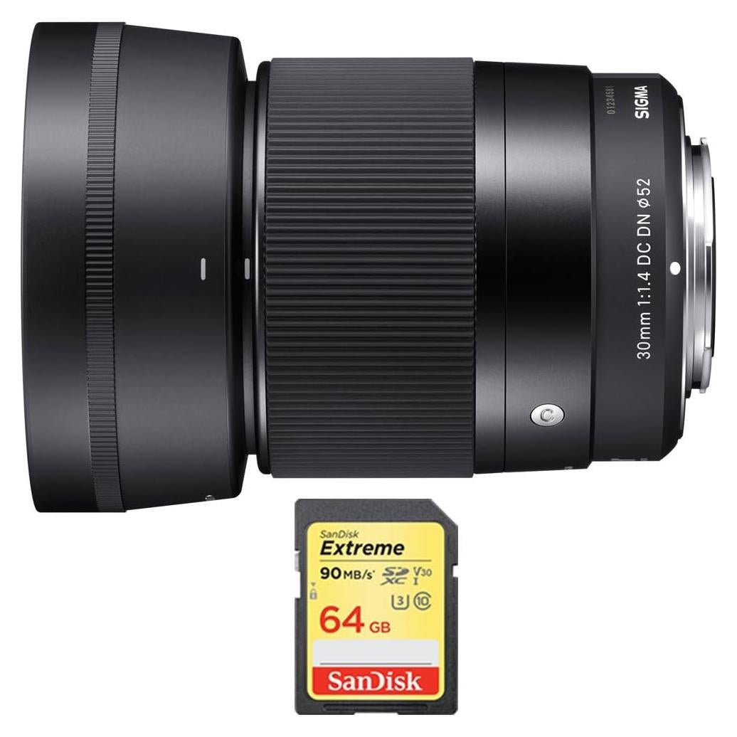 Lente Sigma 30mm F1.4 DC DN para Montura Sony E + Tarjeta 64GB