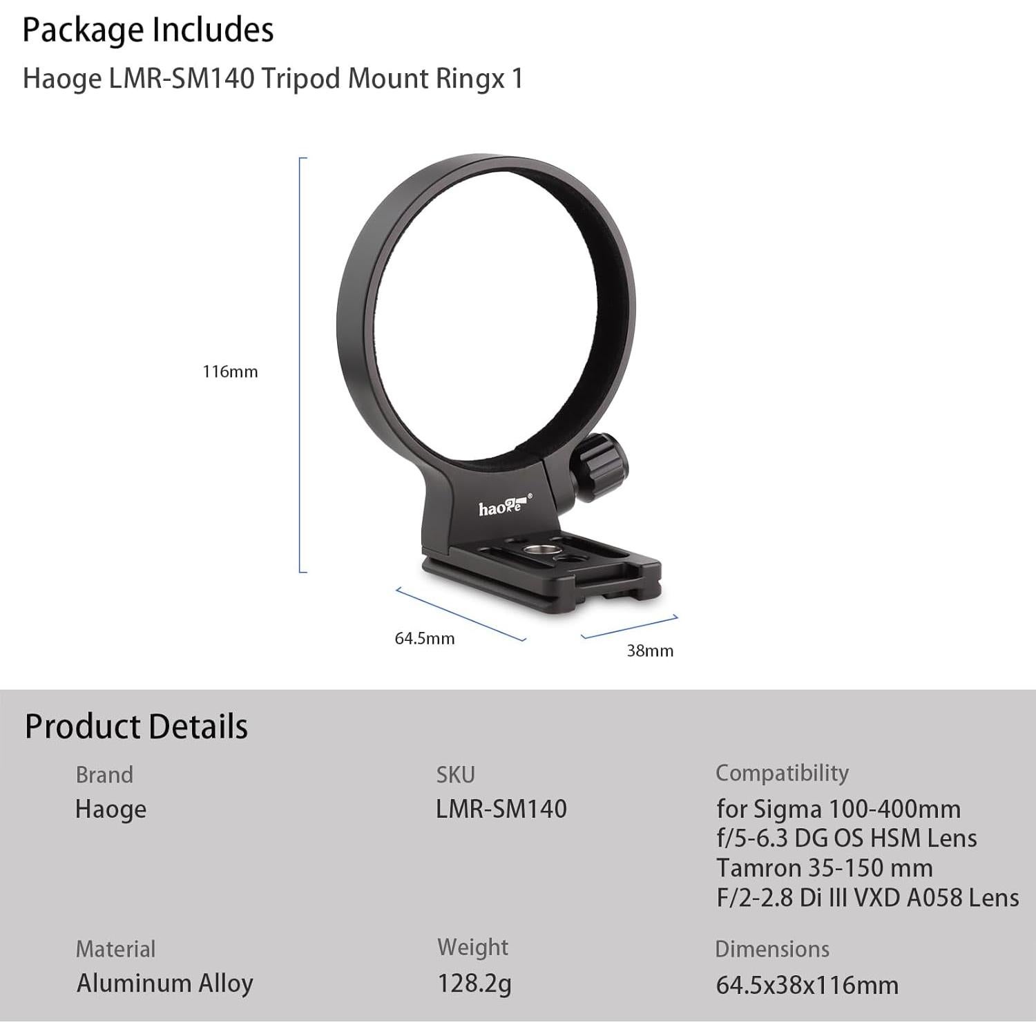 Soporte de trípode Haoge LMR-SM140 para Sigma 100-400mm
