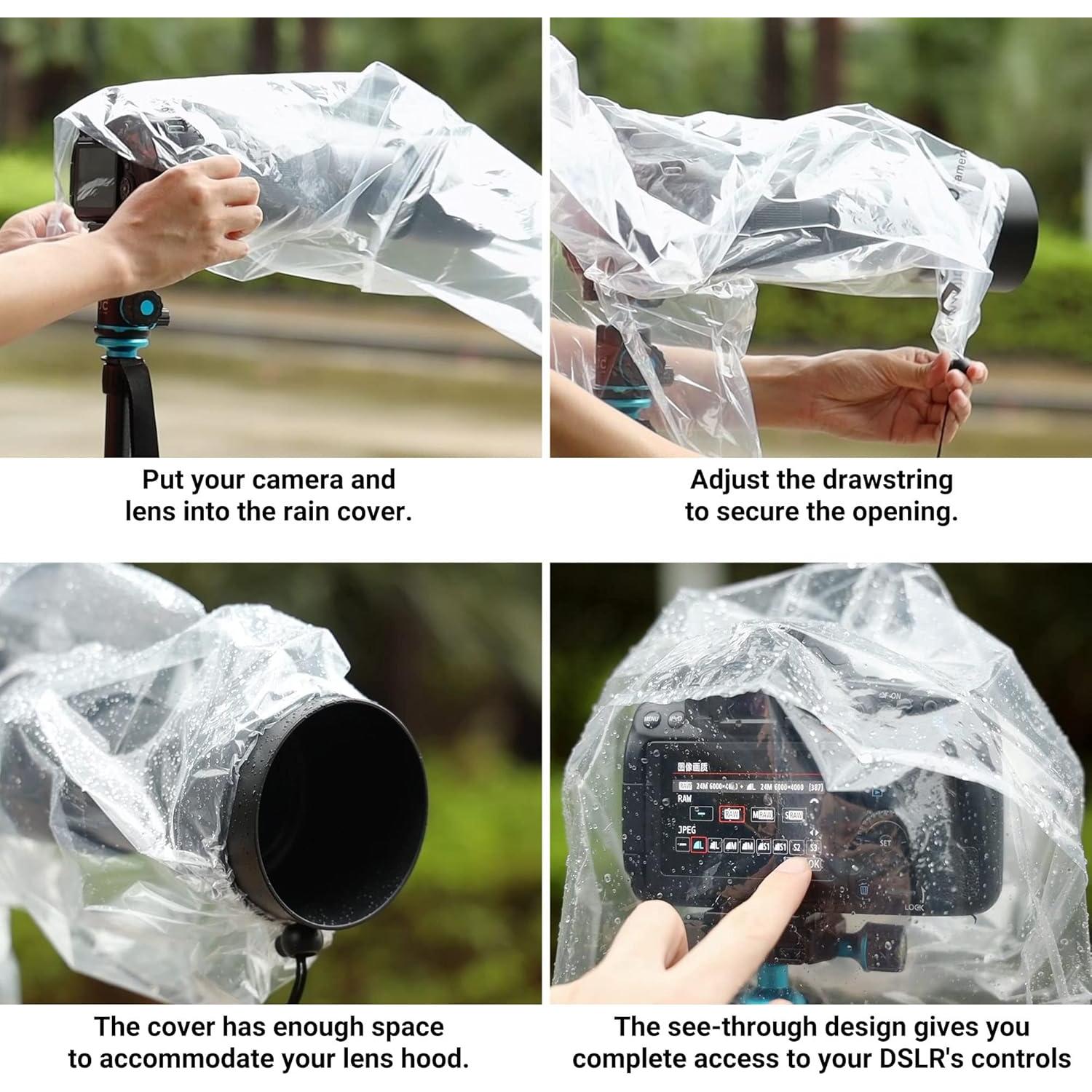 Funda de Lluvia para Cámara DSLR JJC + 6 Fundas para Trípode